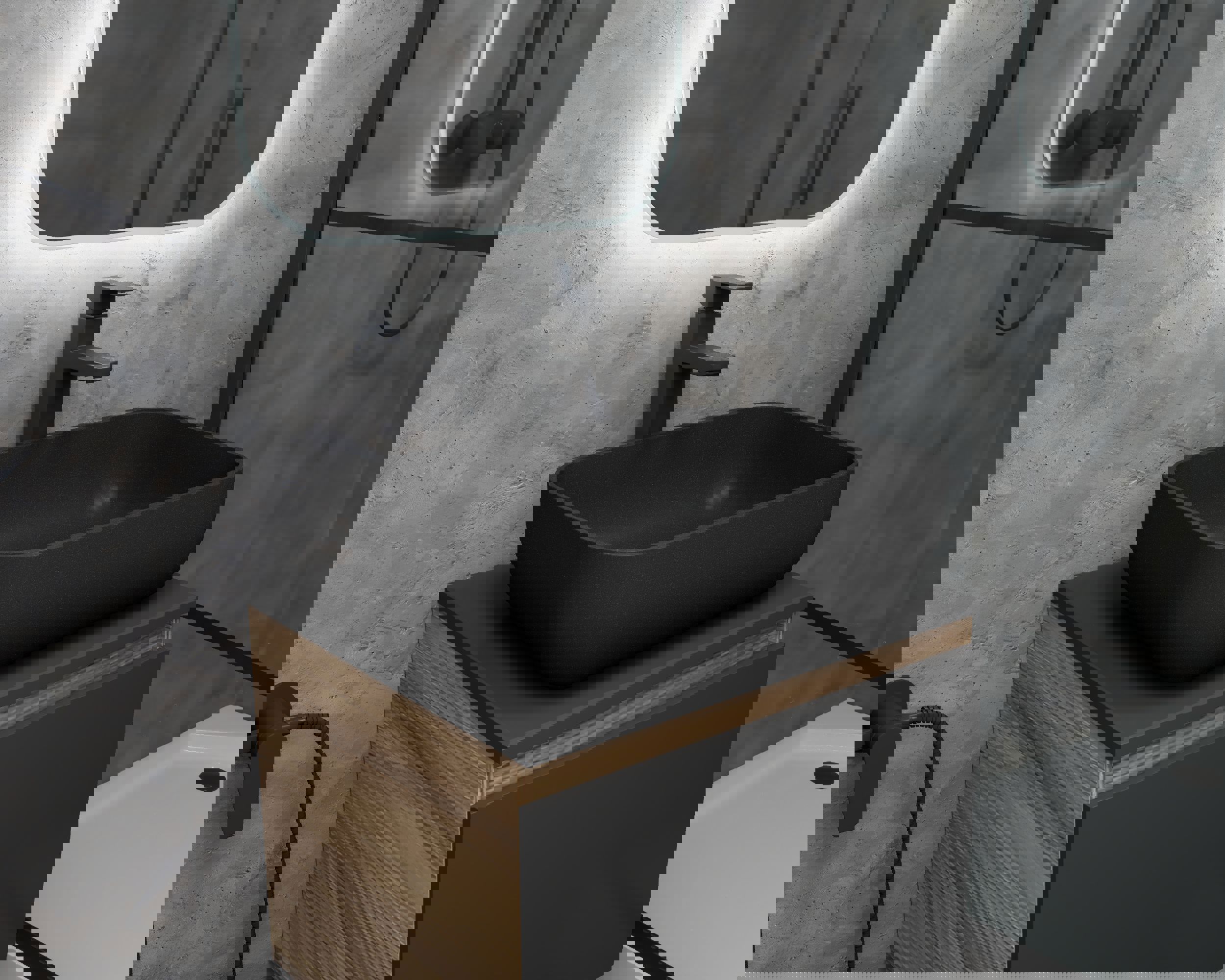 Изображение товара Раковина накладная Bauedge hotel x luxe MRY0065 55см цвет черный металлик