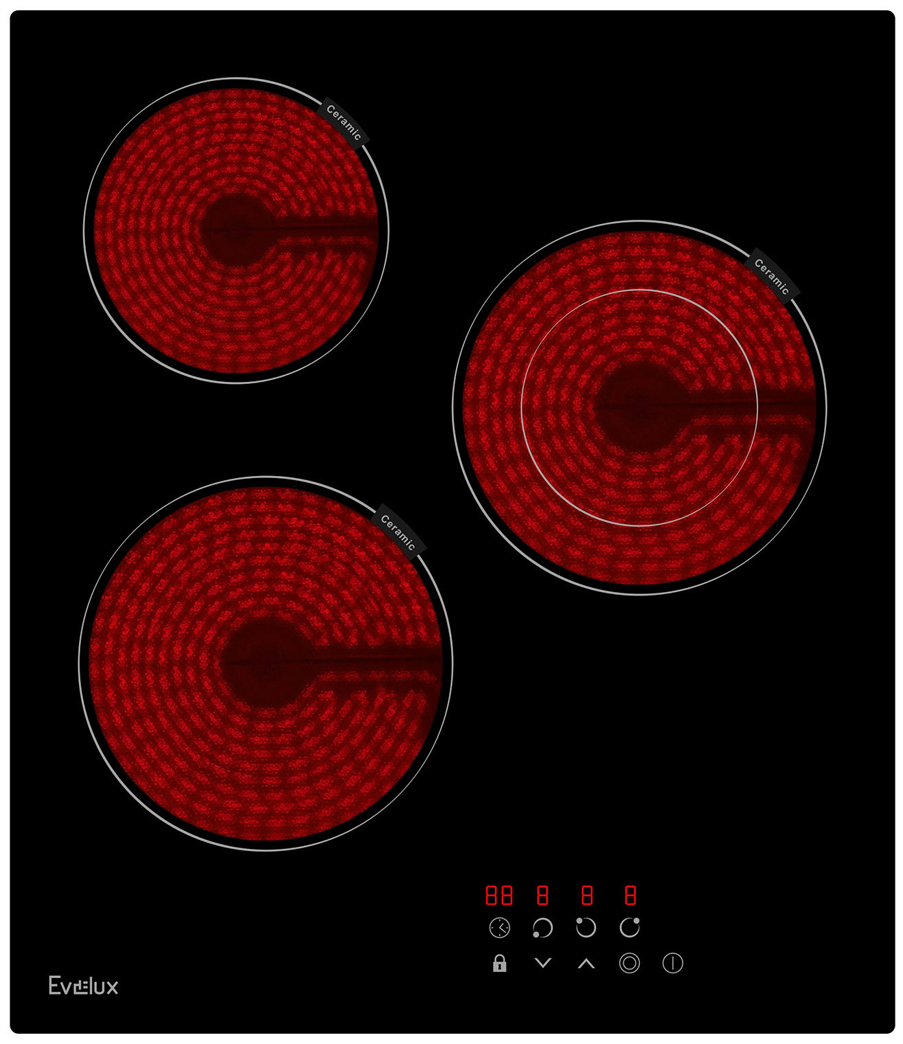 Изображение товара Электрическая варочная панель Evelux HEV 431 B 3 конфорки 45 см стеклокерамика черная