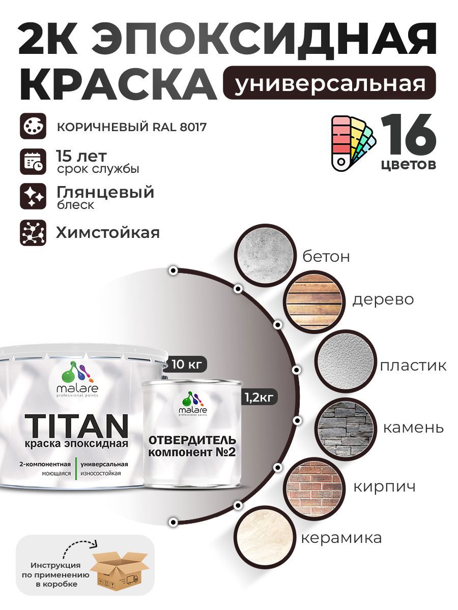 Изображение товара Эпоксидная краска MALARE Titan высокопрочная глянцевая 10 кг RAL 8017