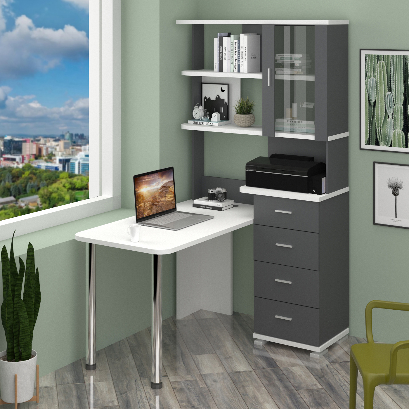 Изображение товара Стол Мэрдэс СР-220/130 ГБЕ 110x193x130 см ЛДСП цвет белый/графит