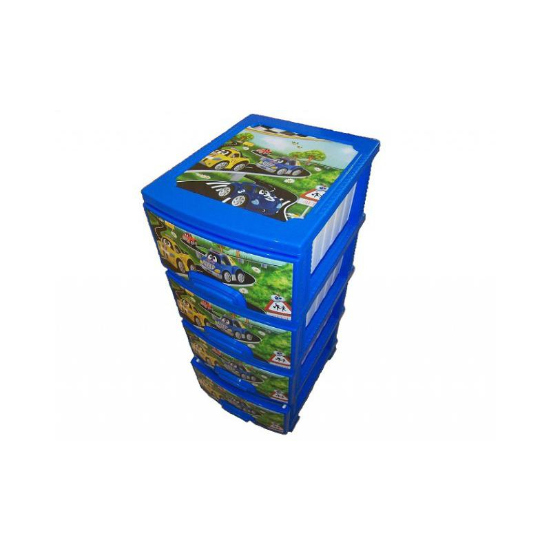 Изображение товара Комод Росспласт Машинки 4 ящика 38x47x95 см голубой