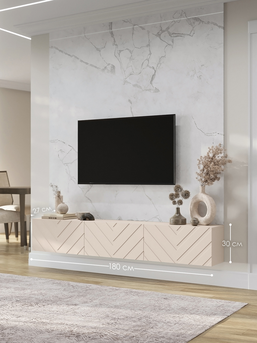 Изображение товара Тумба под телевизор Puzzlemebel Алессио 180x30x27 см ЛДСП цвет бежевый