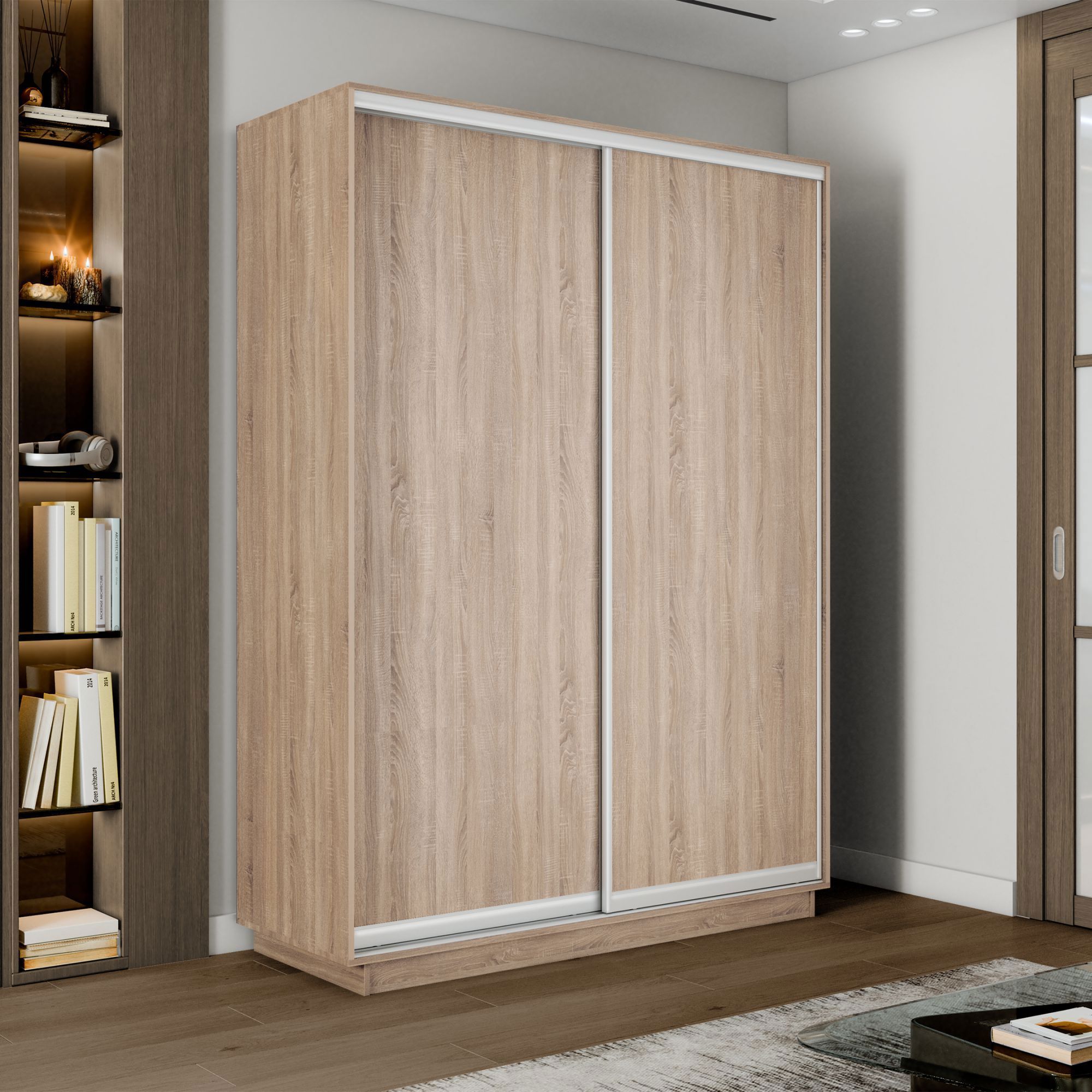 Изображение товара Шкаф-купе Мебельная Компания Е1 2 дверный 240x160x60 см 7 полок ЛДСП цвет дуб сонома