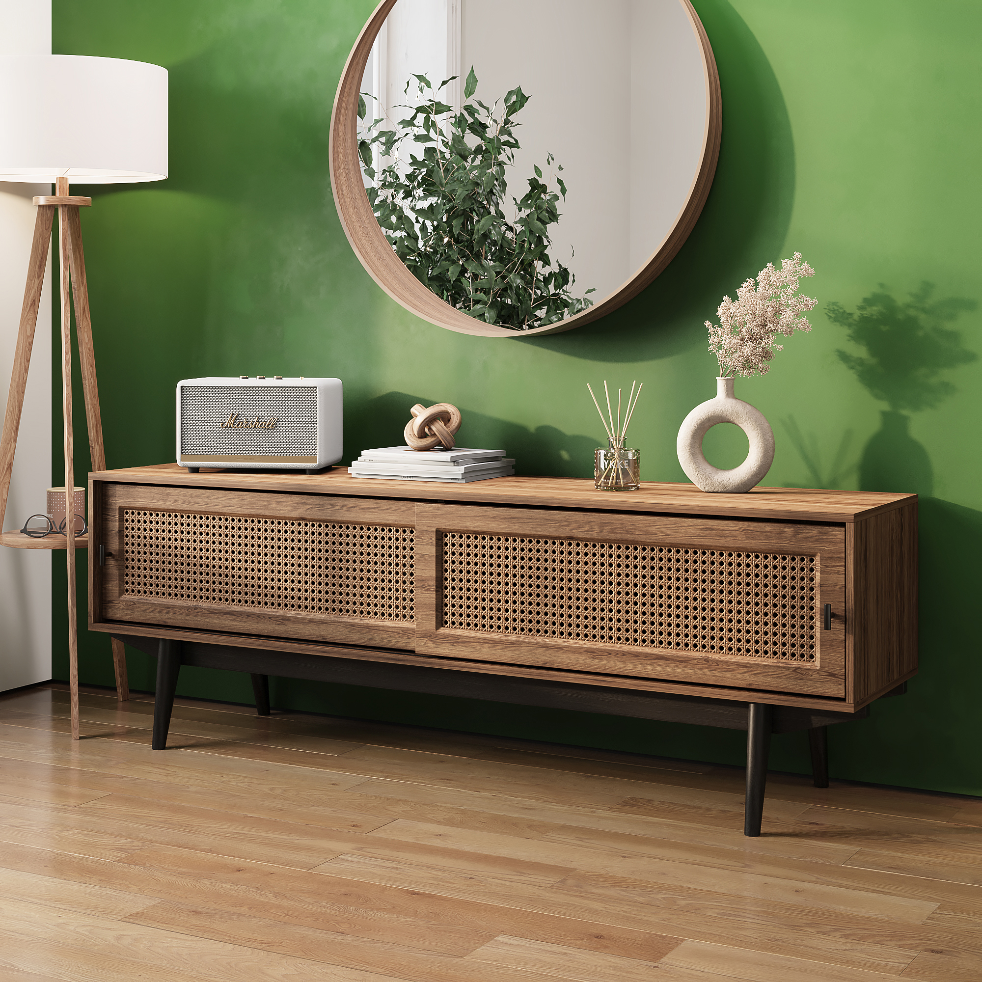 Изображение товара Тумба под телевизор Puzzlemebel Бохо 150 см коричневая скандинавский стиль