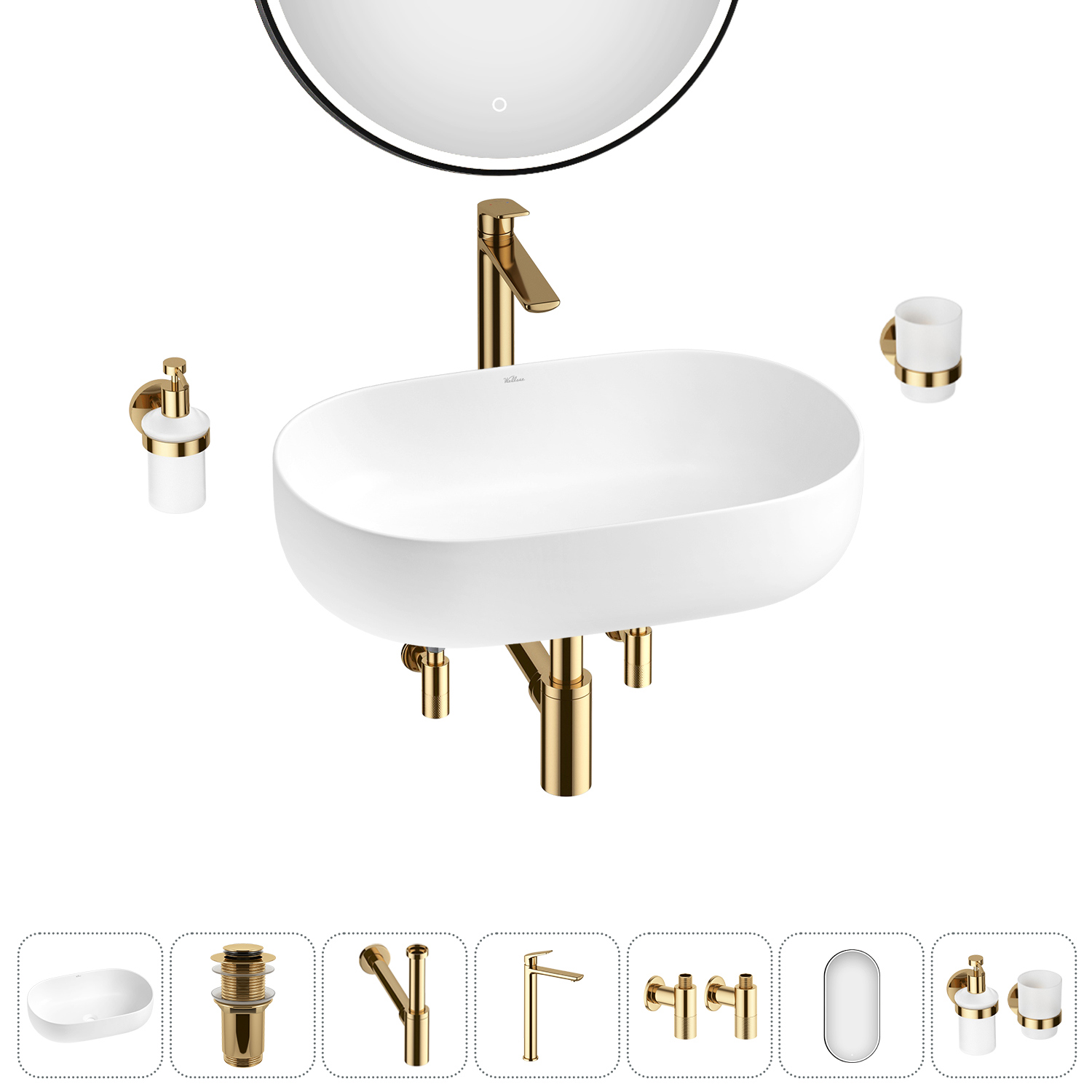 Изображение товара Раковина накладная Wellsee Chic Riviera 60см комплект 7 в 1 с зеркалом и аксессуарами