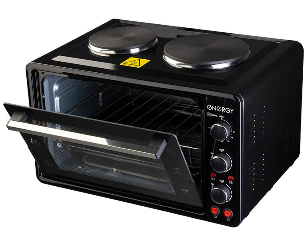 Изображение товара Электропечь ENERGY 1600 Вт 35 л черная с таймером и конфорками