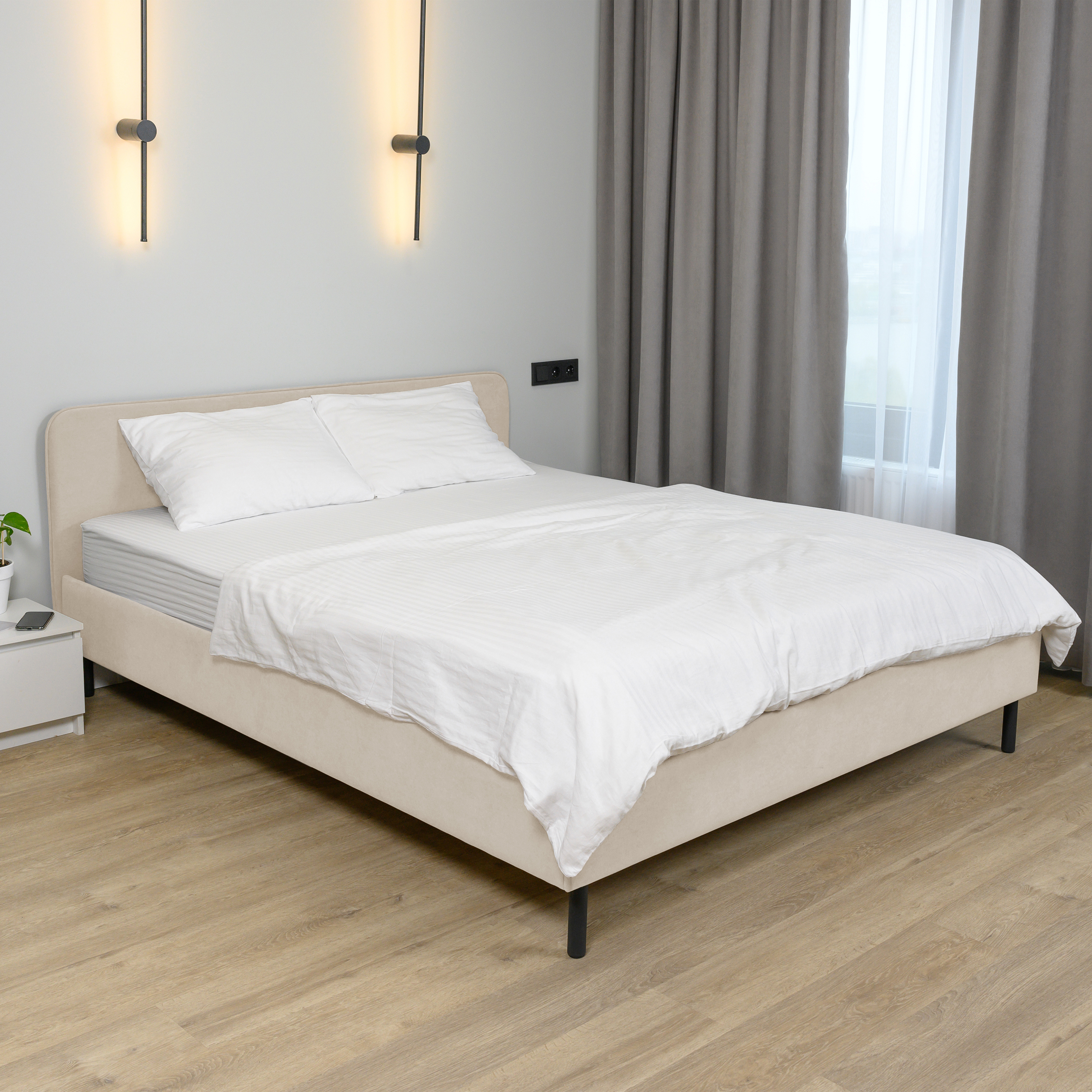 Изображение товара Кровать Romack Dali 168x81x207 см из ДСП светло-бежевый стиль Современный