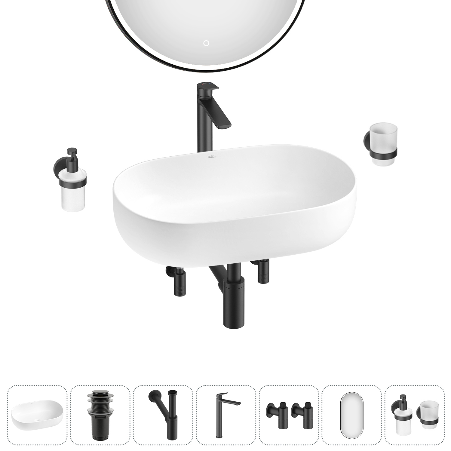 Изображение товара Раковина накладная Wellsee Chic Riviera 48см комплект 7 в 1