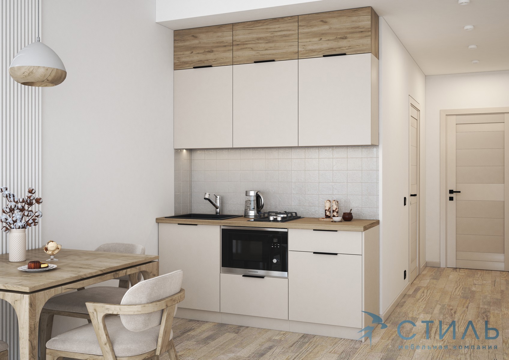 Изображение товара Кухонный гарнитур Мк стиль Бохо 180x250x60 см ЛДСП цвет светло-серый, дуб крафт серый