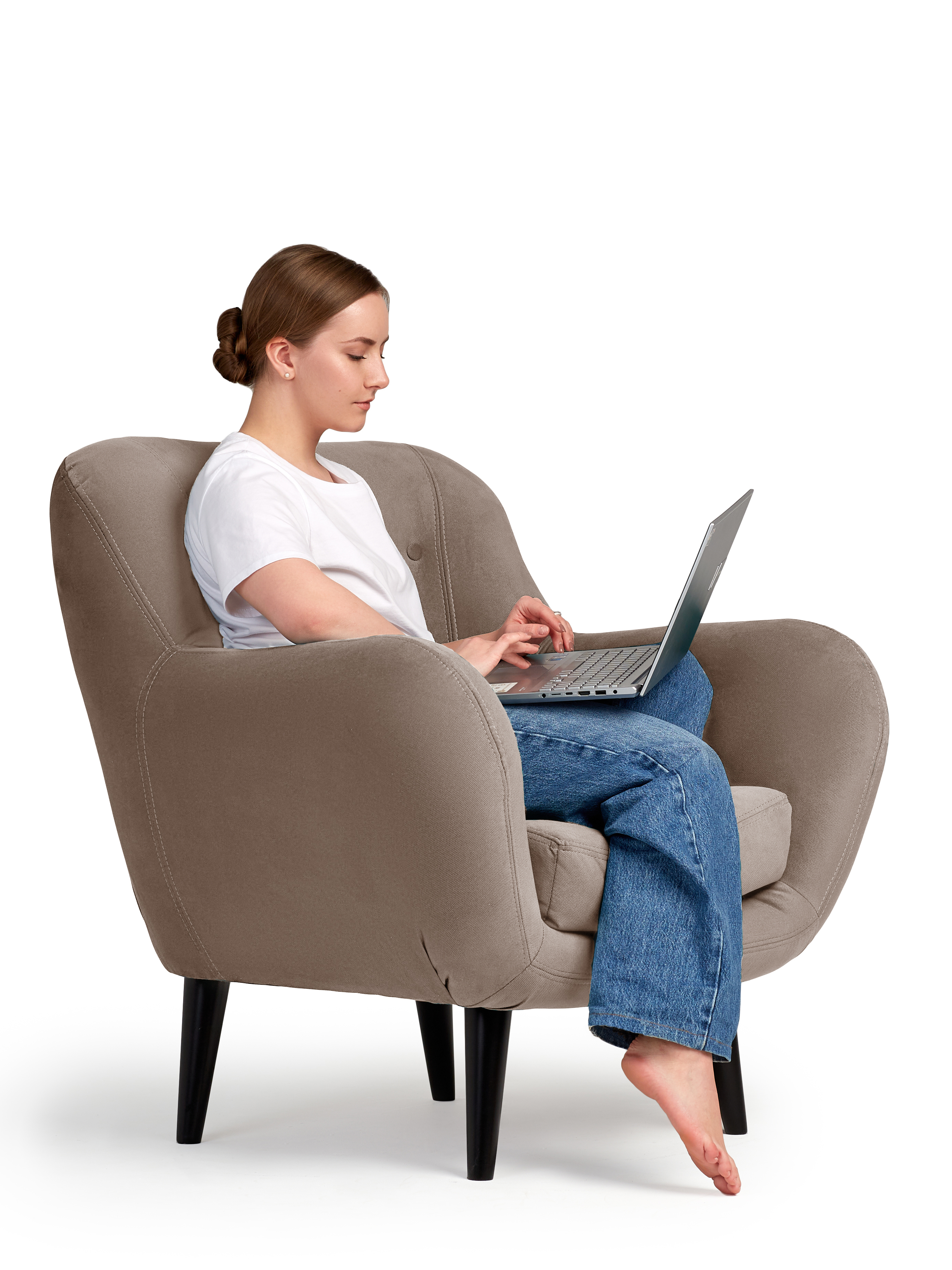 Изображение товара Кресло Диван не мебель Элефант 75x90x85 см велюр цвет светло-коричневый