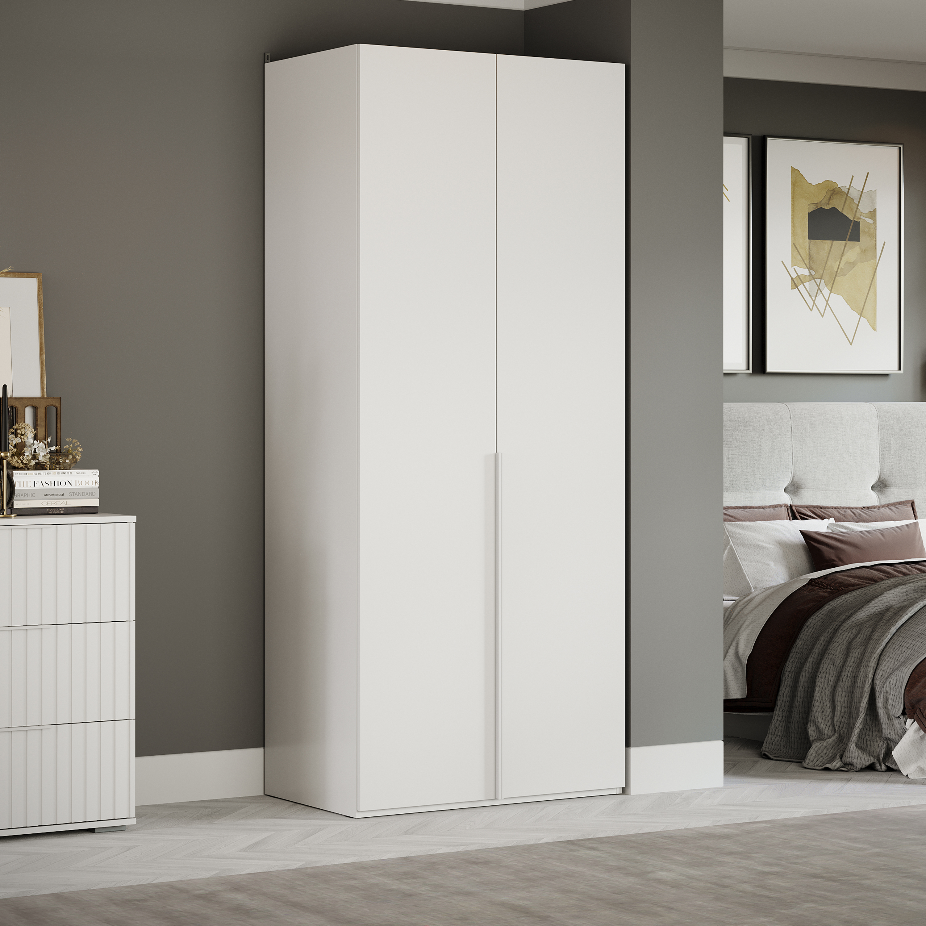 Изображение товара Шкаф распашной Трия 90x217x58 см белый жемчуг/белый софт ЛДСП Россия