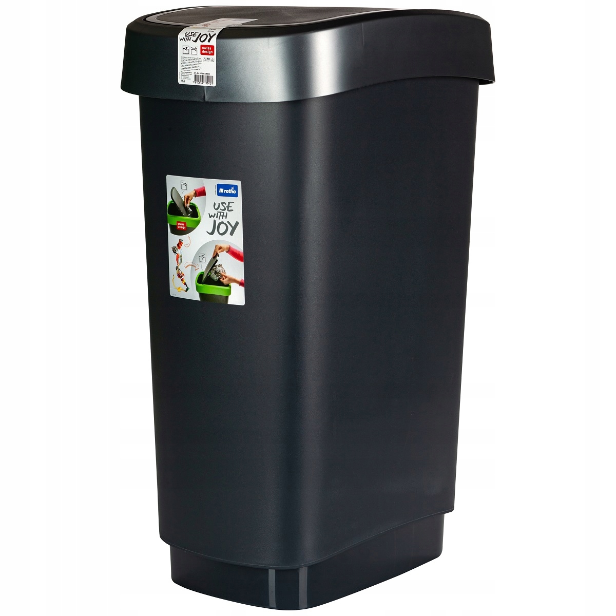 Изображение товара Контейнер для мусора Rotho Swing Twist 50 л черный серебро