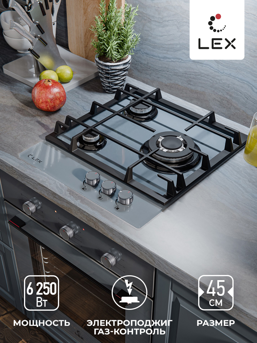 Изображение товара Кухонная плита Lex GVG 435 45 см 3 конфорки цвет grey