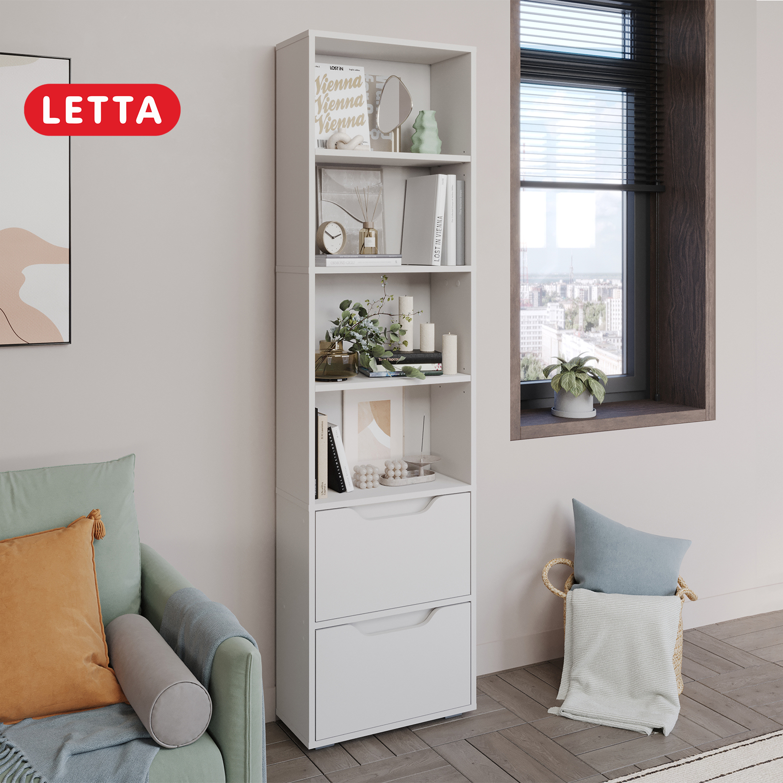 Изображение товара Стеллаж деревянный Letta Прага 50x183x22.4 см нагрузка до 5 кг ЛДСП цвет белый гладкий