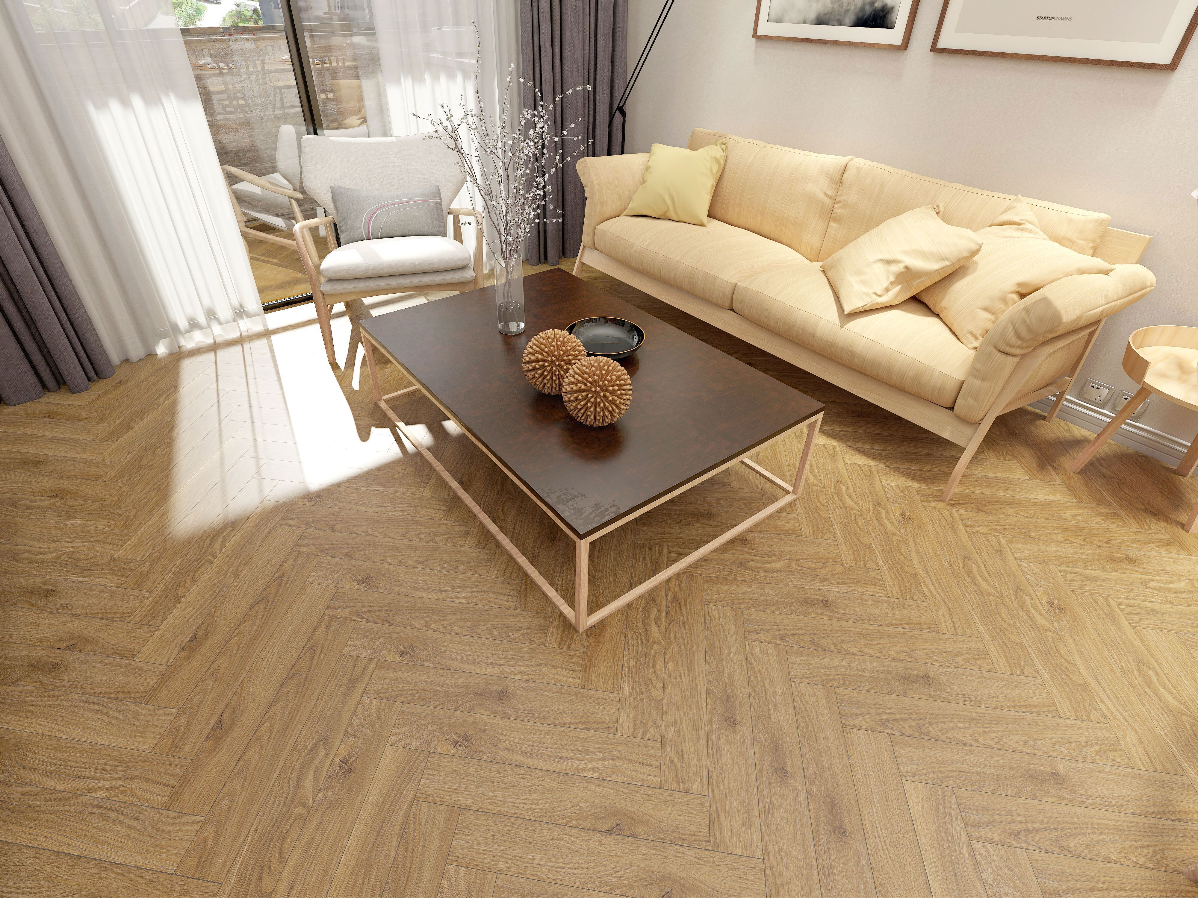 Изображение товара Ламинат Icon Oak Amber 33 класс, влагостойкий, 8 мм, укладка елочкой