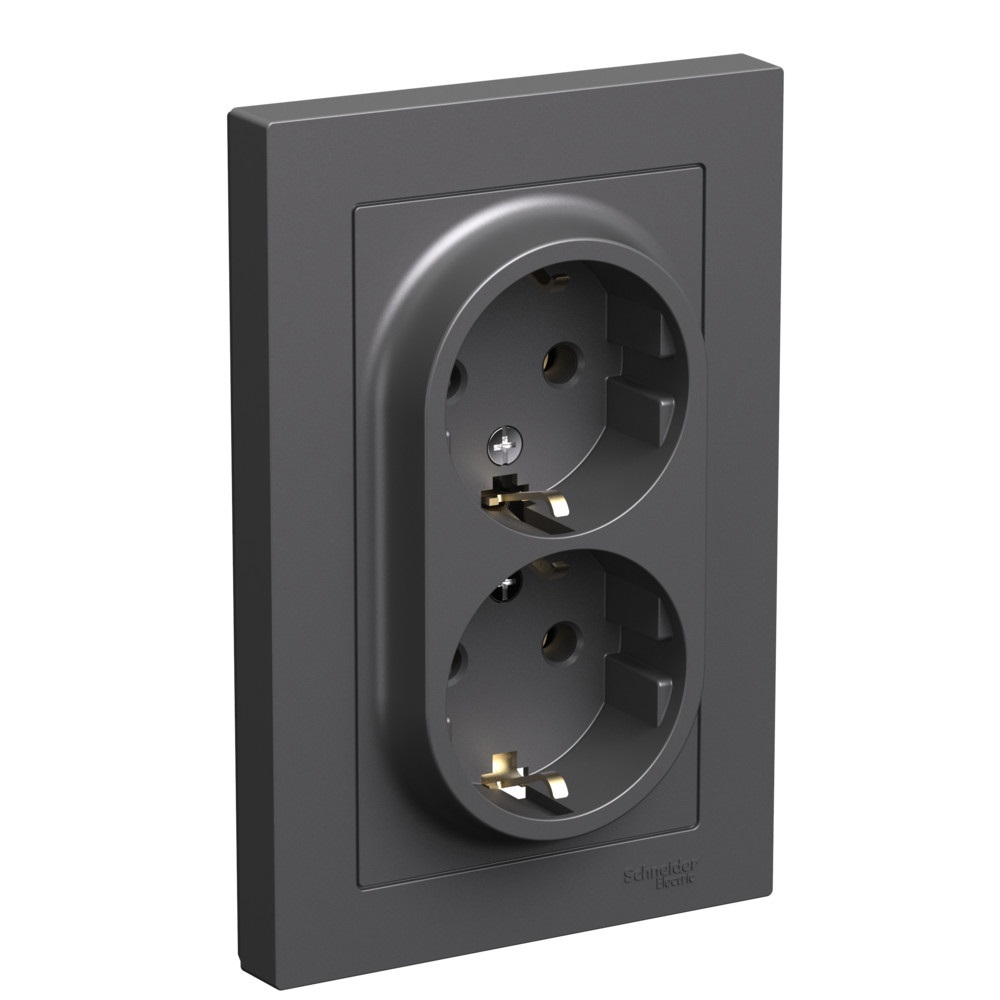 Изображение товара Розетка двойная встраиваемая Systeme electric AtlasDesign ATN001424 с заземлением цвет базальт Изображение товара Розетка двойная встраиваемая Systeme electric AtlasDesign ATN001424 с заземлением цвет базальт