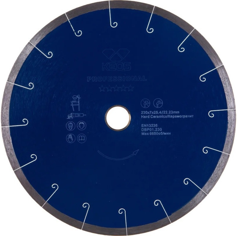 Изображение товара Диск алмазный по керамограниту Keos DBP01.230 сегментный 230x25.4x1.6 мм