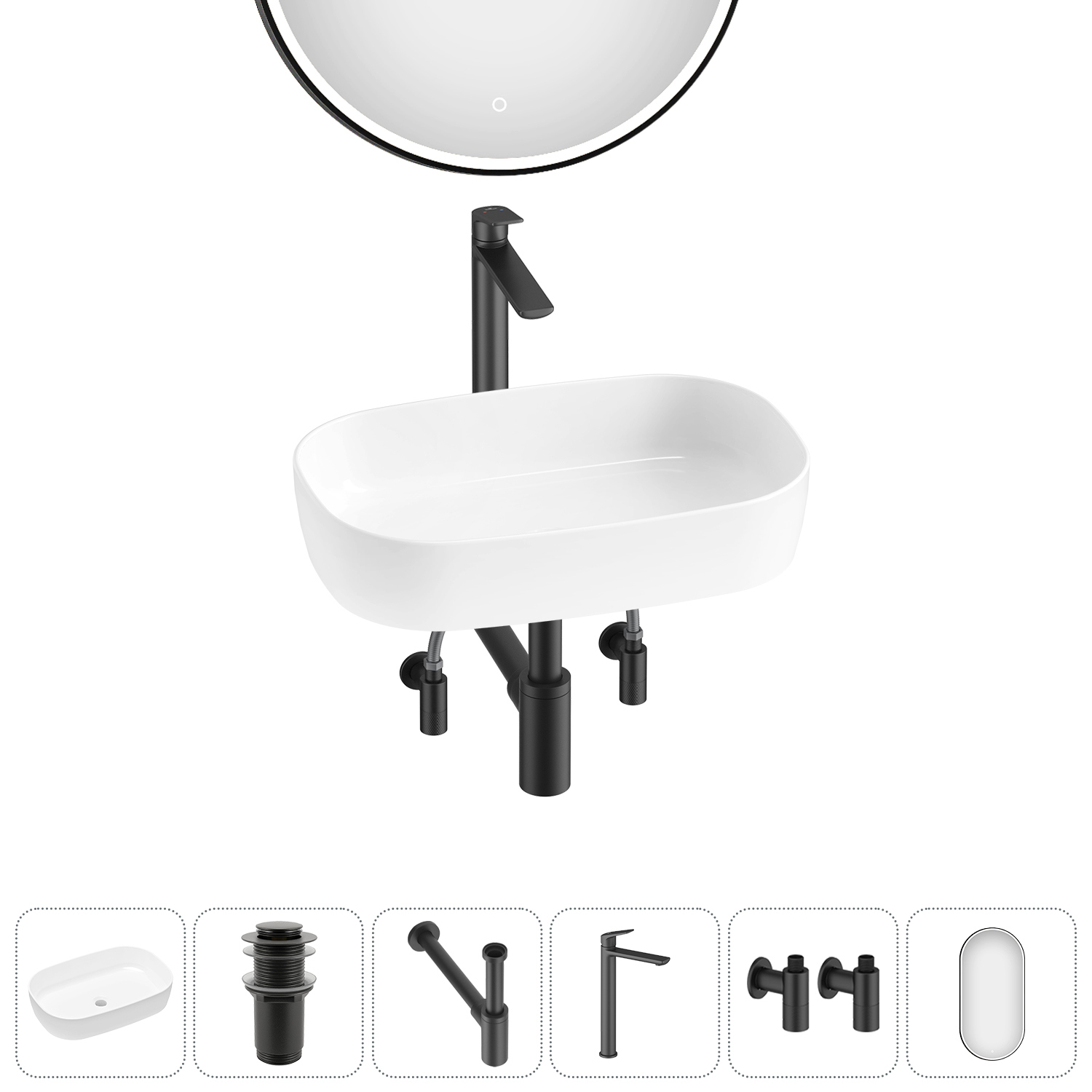 Изображение товара Раковина Lavinia boho bathroom sink slim 20217516R 54см цвет раковина 6 в 1: донный клапан, сифон, смеситель, вентили, зеркало