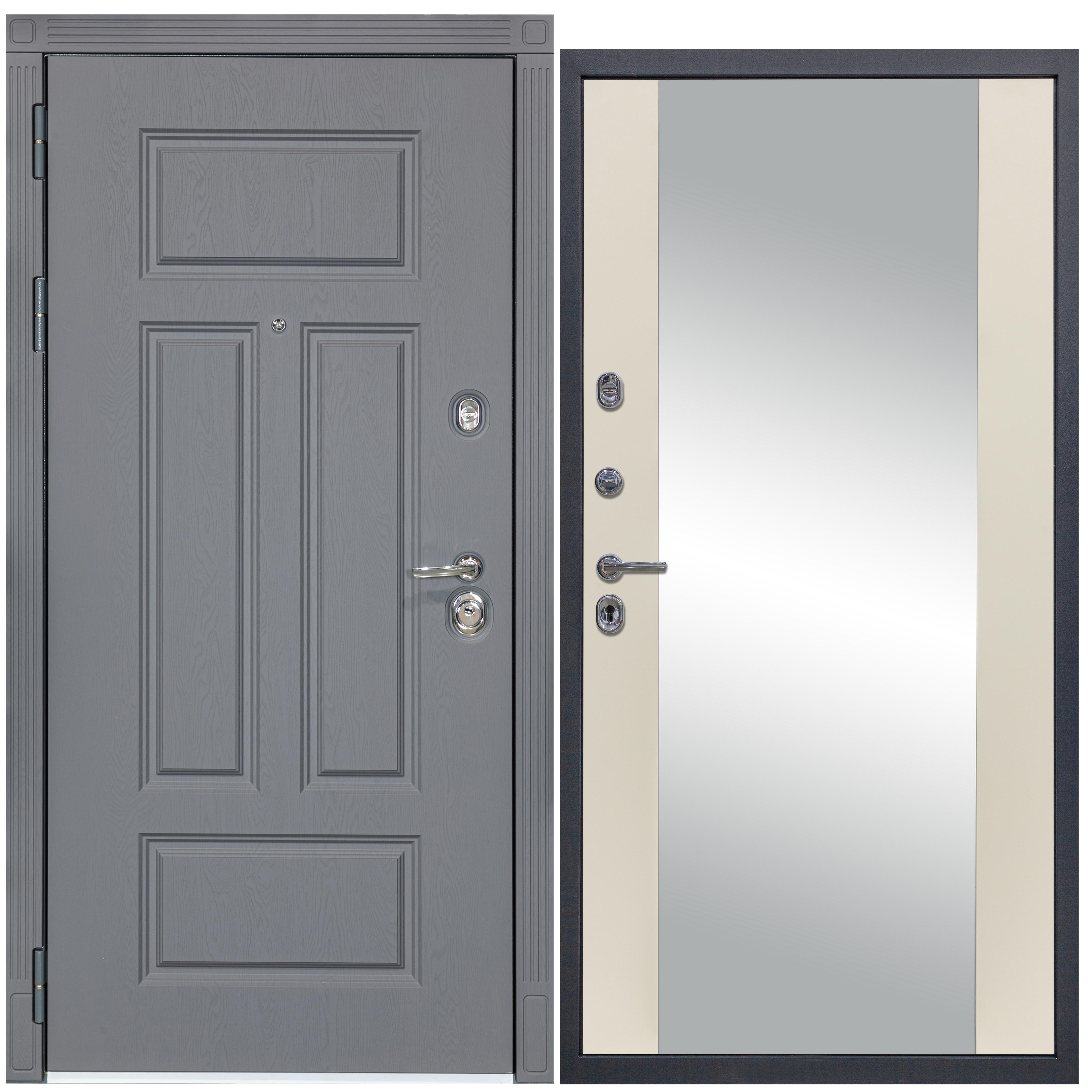 Изображение товара Входная дверь Diva STR МХ-29 205x96см левый цвет Д15 софт шампань/ясень графит с зеркалом