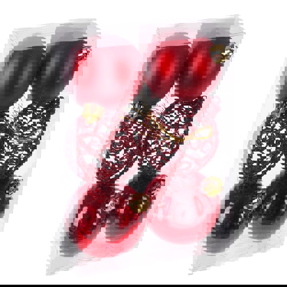 Изображение товара Набор елочных шаров Вензель красный 6 шт 6 см пластиковые украшения