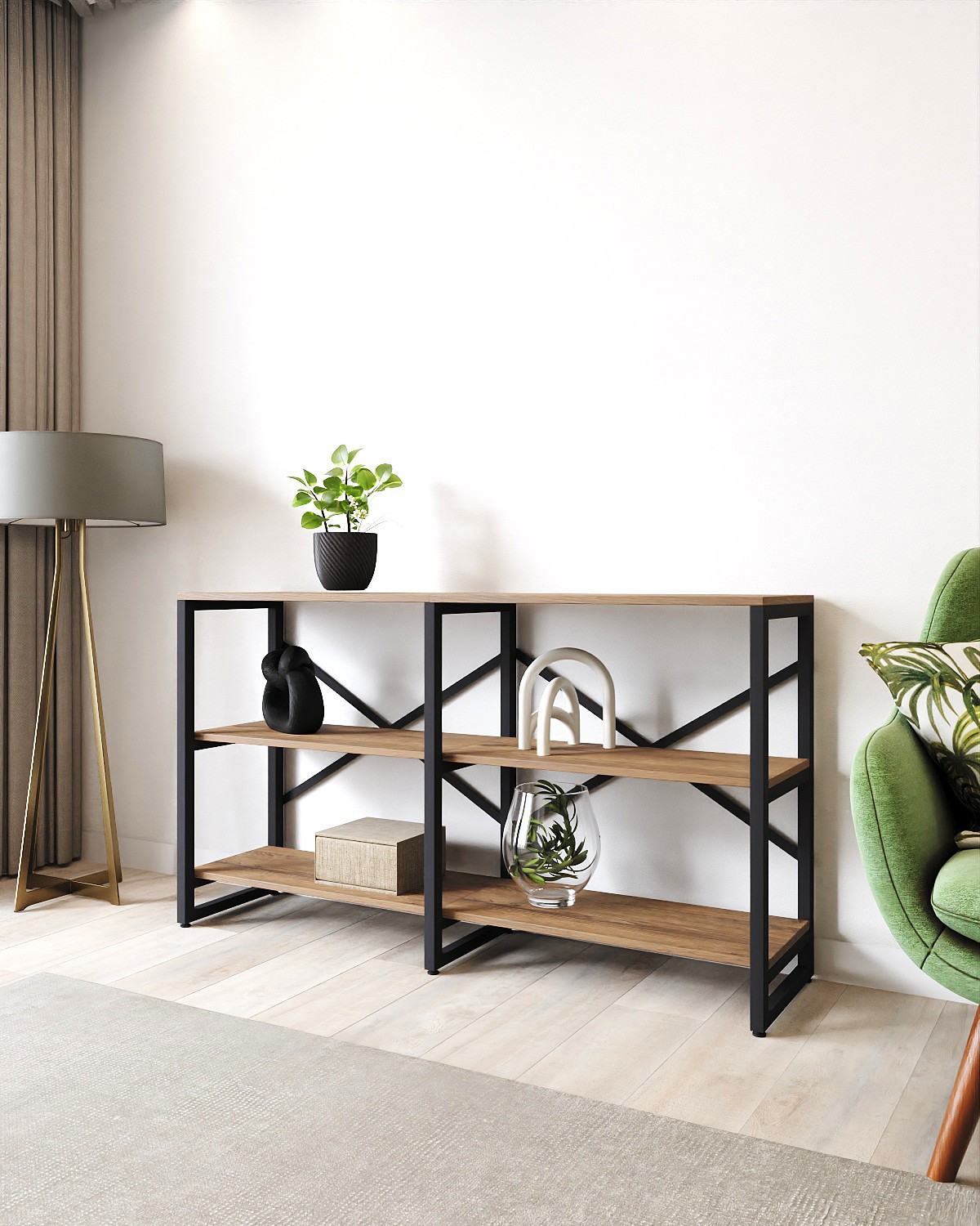 Изображение товара Стеллаж с полками Лофт A1 home 134x75x34 см металл цвет дуб веллингтон