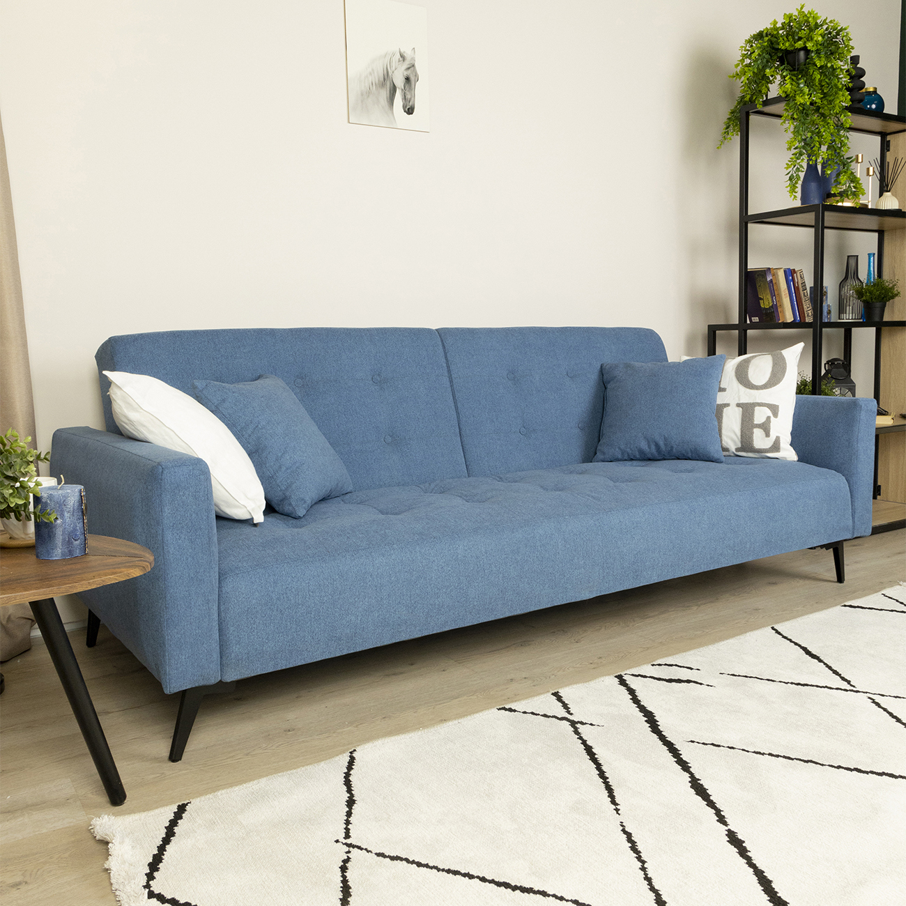 Изображение товара Диван кровать Аллаки с подлокотниками и подушками, 214x83x94 см, синий