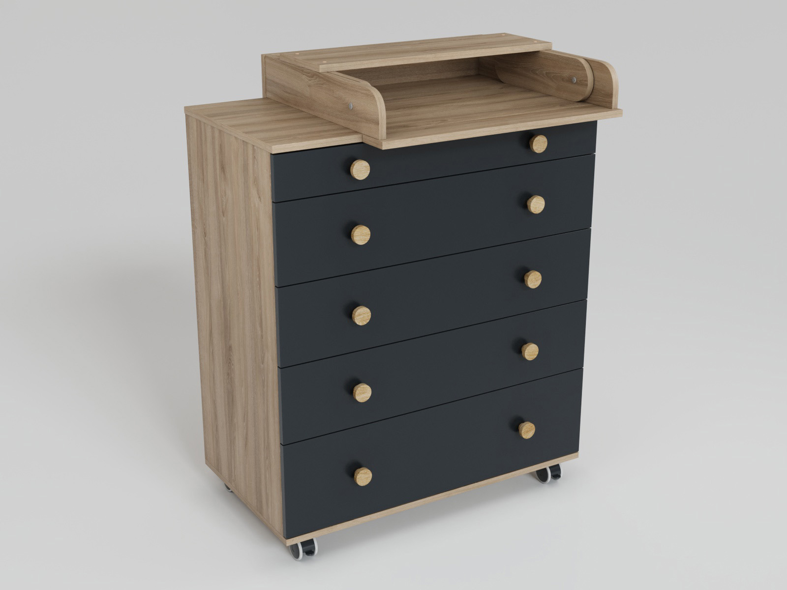 Изображение товара Комод Incanto Идеальный 5 ящиков с пеленальным столиком цвет графит дуб