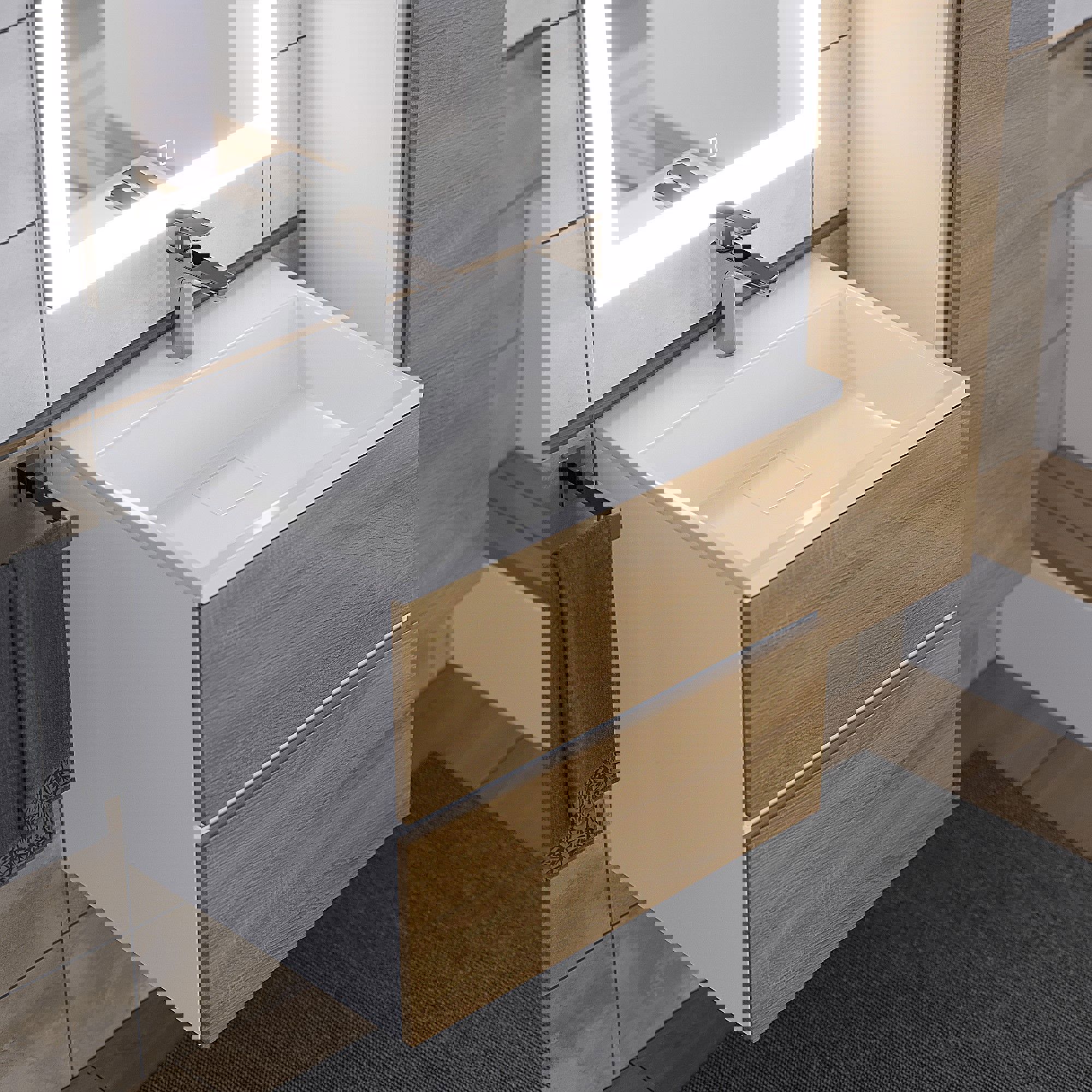 Изображение товара Тумба под раковину Uperwood 2930205256 60см цвет белый/дуб сонома