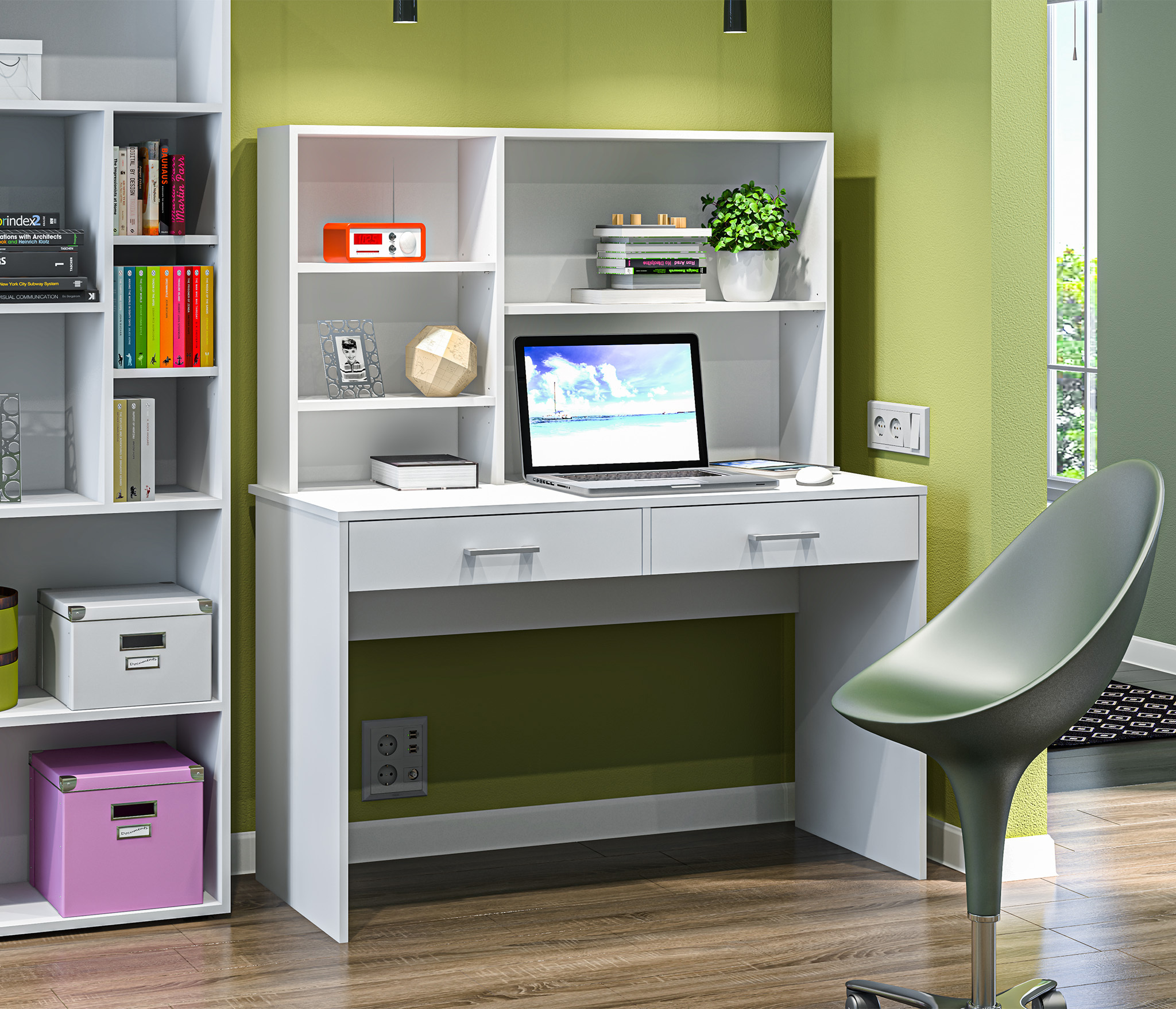 Изображение товара Стол офисный Терра СБ-3213 белый из ЛДСП 119x143x50 см стильная мебель для дома и офиса