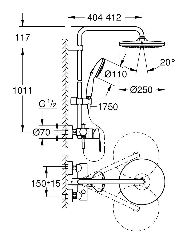 Изображение товара Душевая система GROHE Tempesta System 250 26673001 со смесителем для душа цвет хром Изображение товара Душевая система GROHE Tempesta System 250 26673001 со смесителем для душа цвет хром