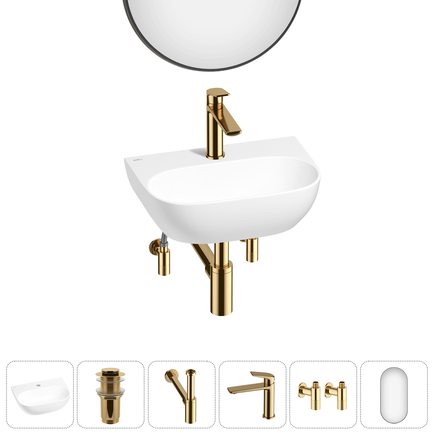 Изображение товара Раковина мини Wellsee WC Area 42см комплект 6 в 1 глянцевая белая