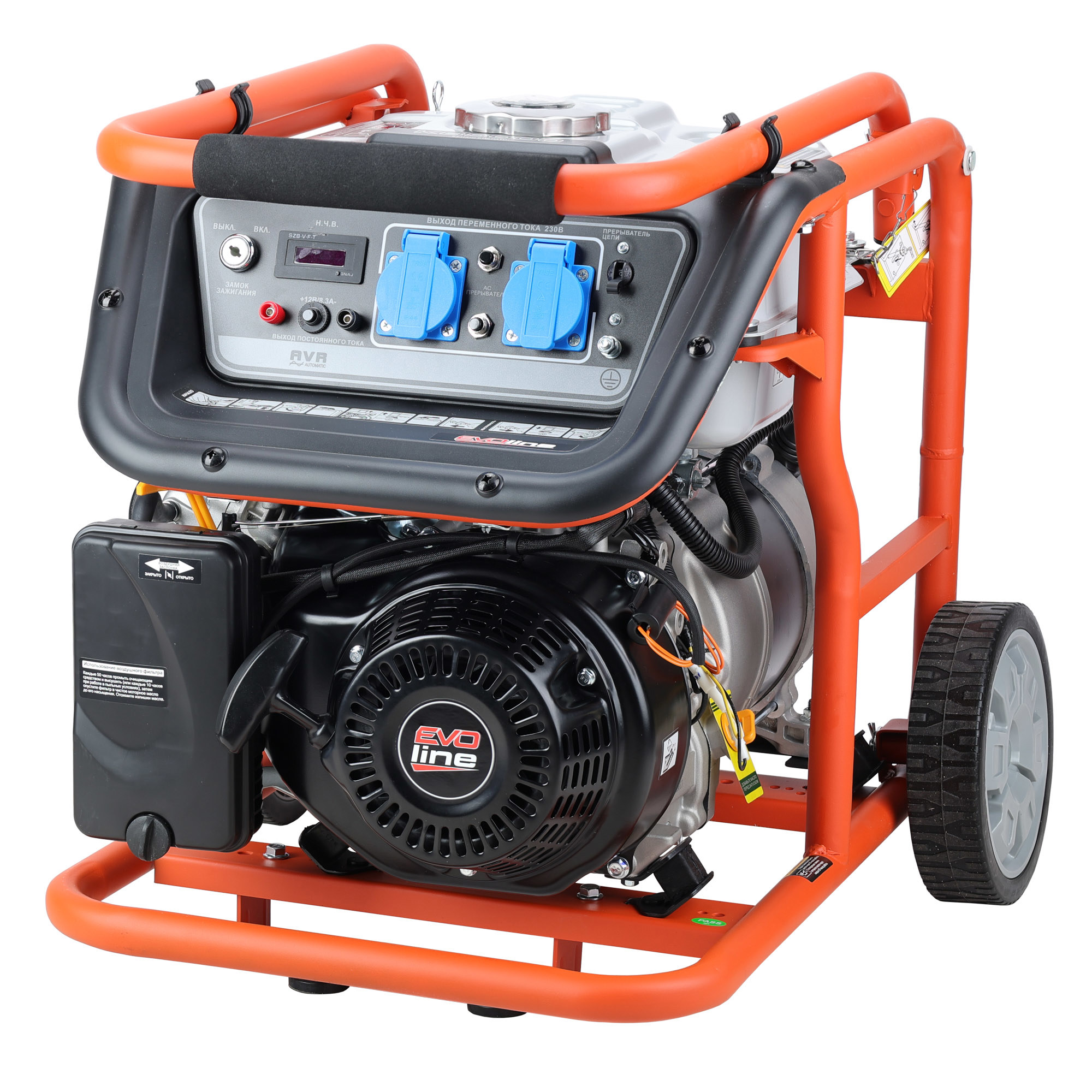 Изображение товара Электрогенератор бензиновый EVOline KB 5000 4.5 кВт с колесами и дисплеем
