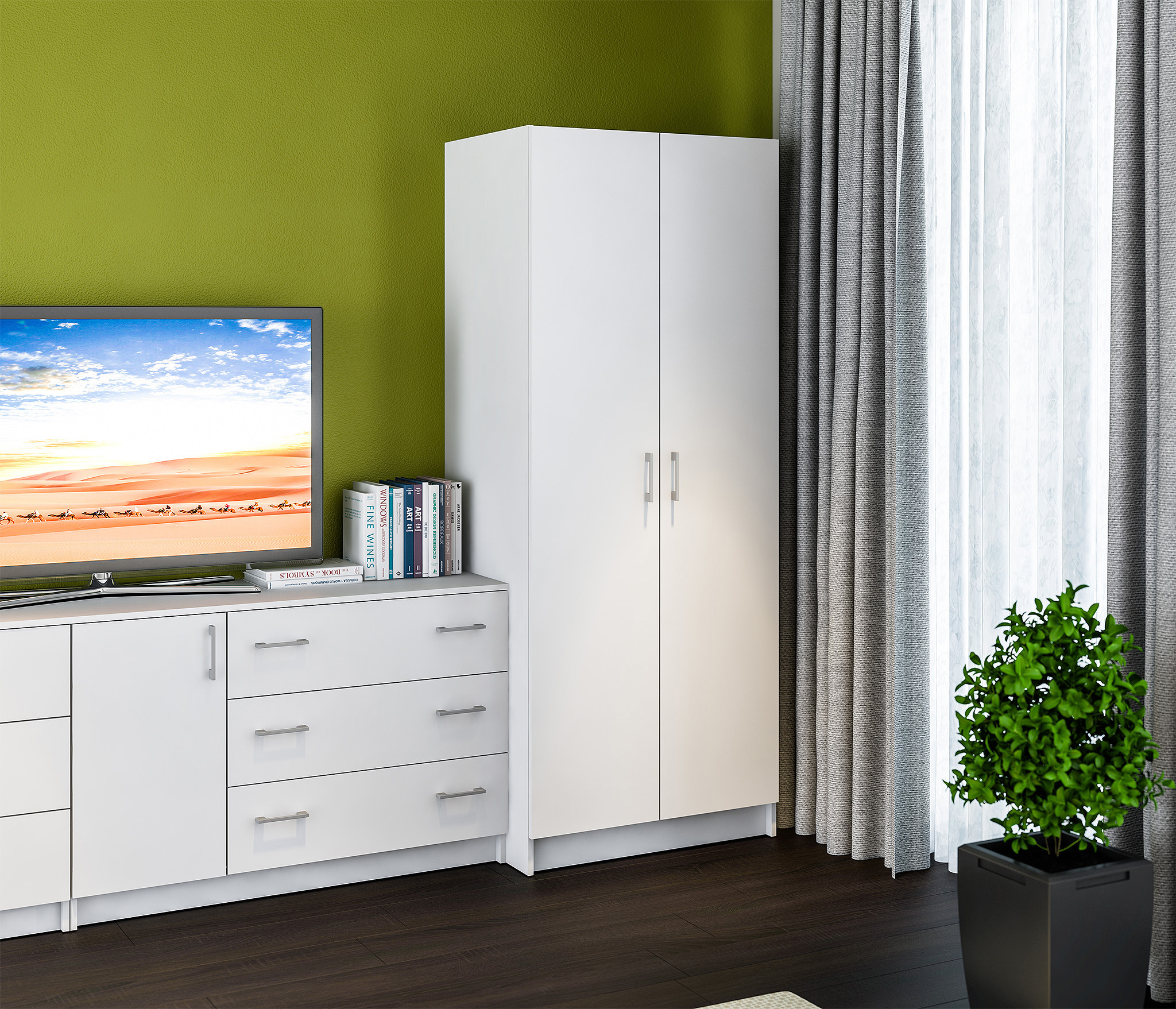 Изображение товара Двухдверный шкаф Столплит Терра 80x179x51.4 см белый из ДСП с полкой и штангой