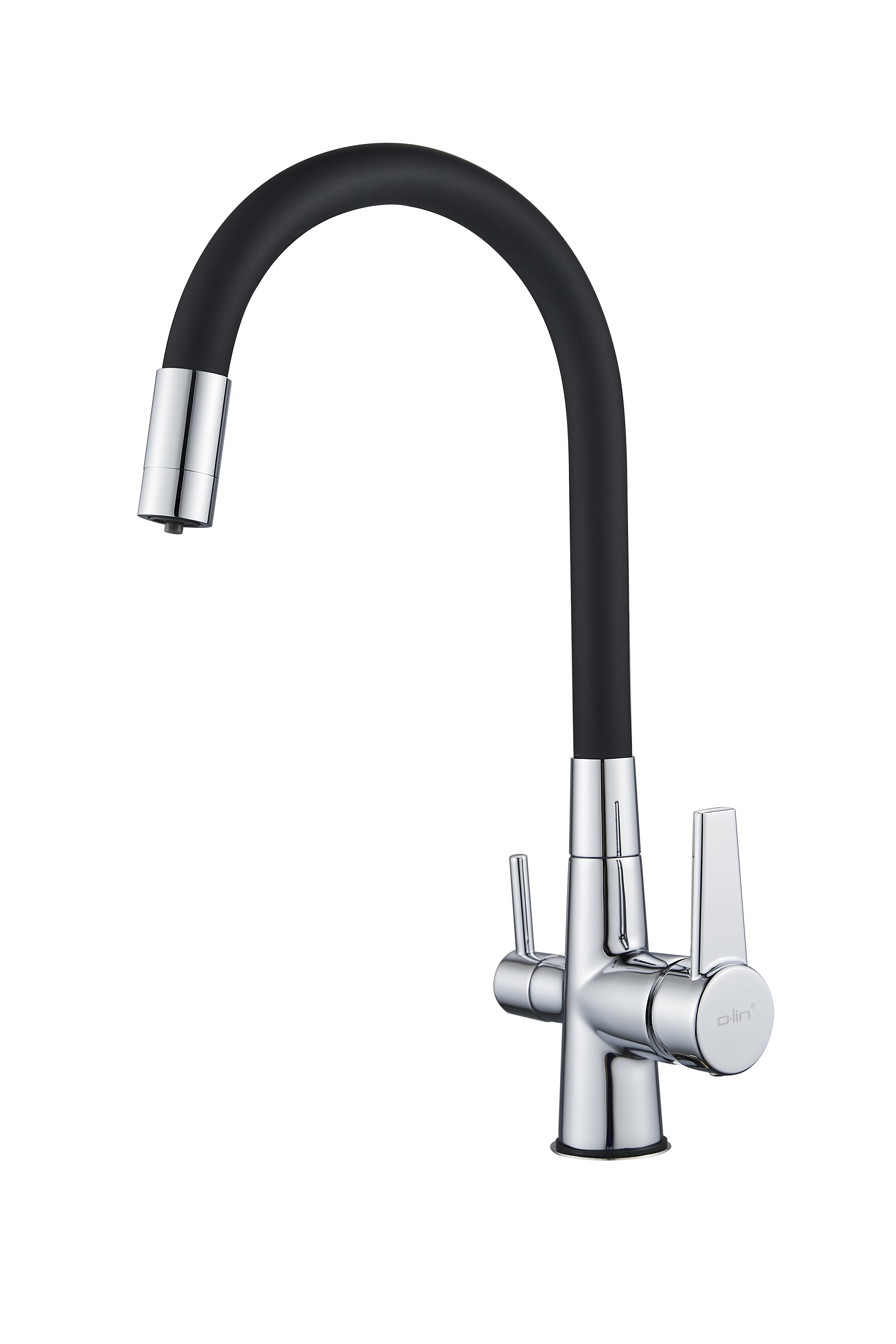 Изображение товара Смеситель для кухни однорычажный D-lin D159317-1 излив 21.5 см цвет черный/хром