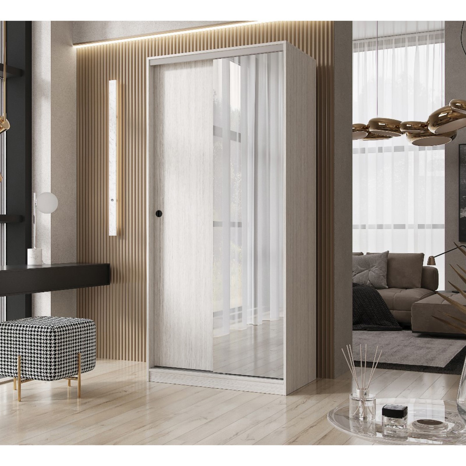 Изображение товара Шкаф-купе Клик мебель Амели 220x100x60 см 6 полок ЛДСП цвет дуб сандал