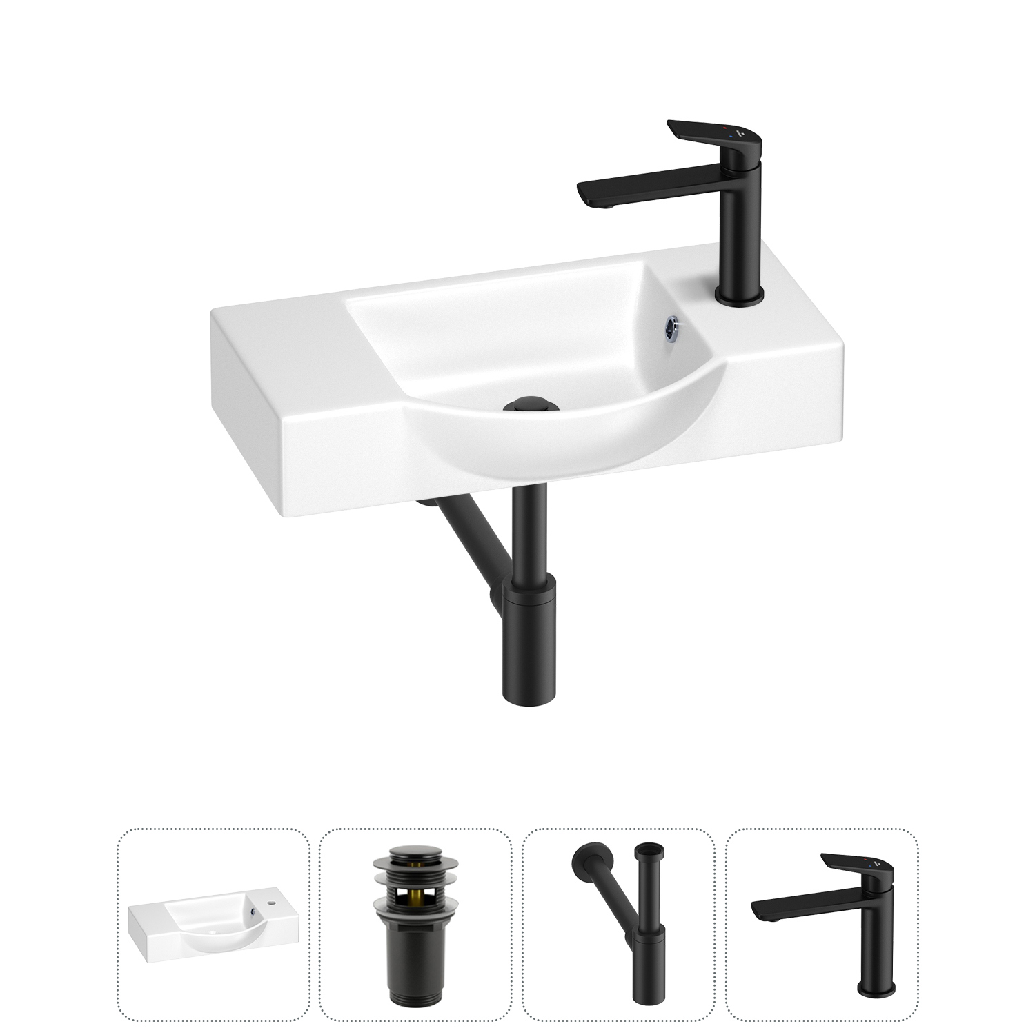 Изображение товара Раковина Wellsee wc area 55 см матовый черный комплектующие с донным клапаном и сифоном