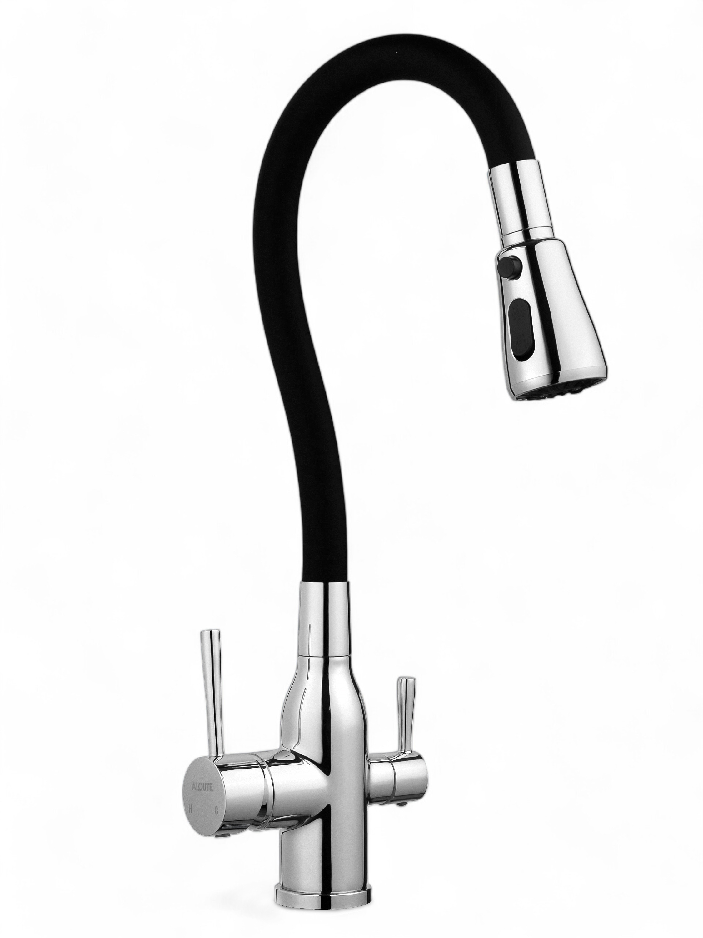 Изображение товара Смеситель для кухни Aloute A61513-2 гибкий излив 20 см черный