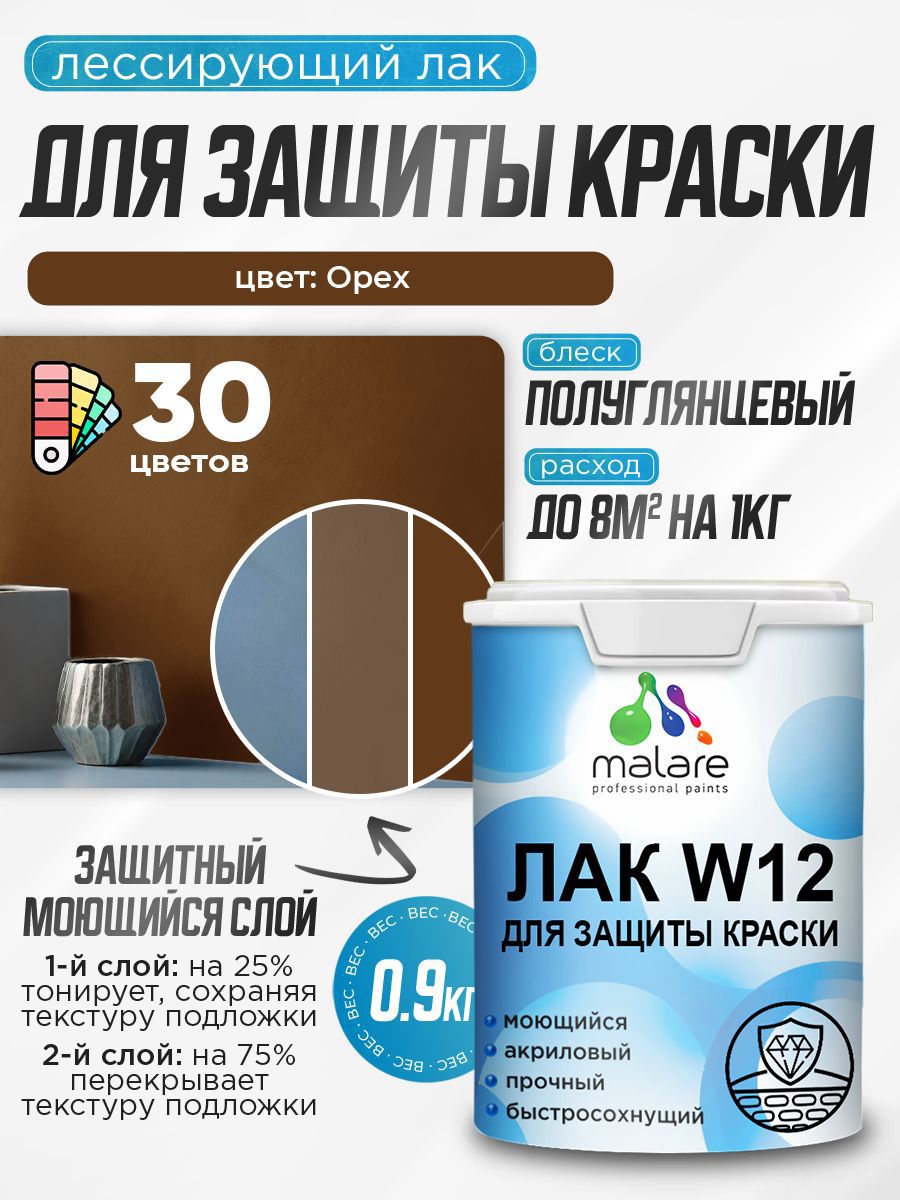 Изображение товара Лак для защиты акриловых красок тонирующий Malare Series W моющийся экологичный полуглянцевый орех 0.9 кг