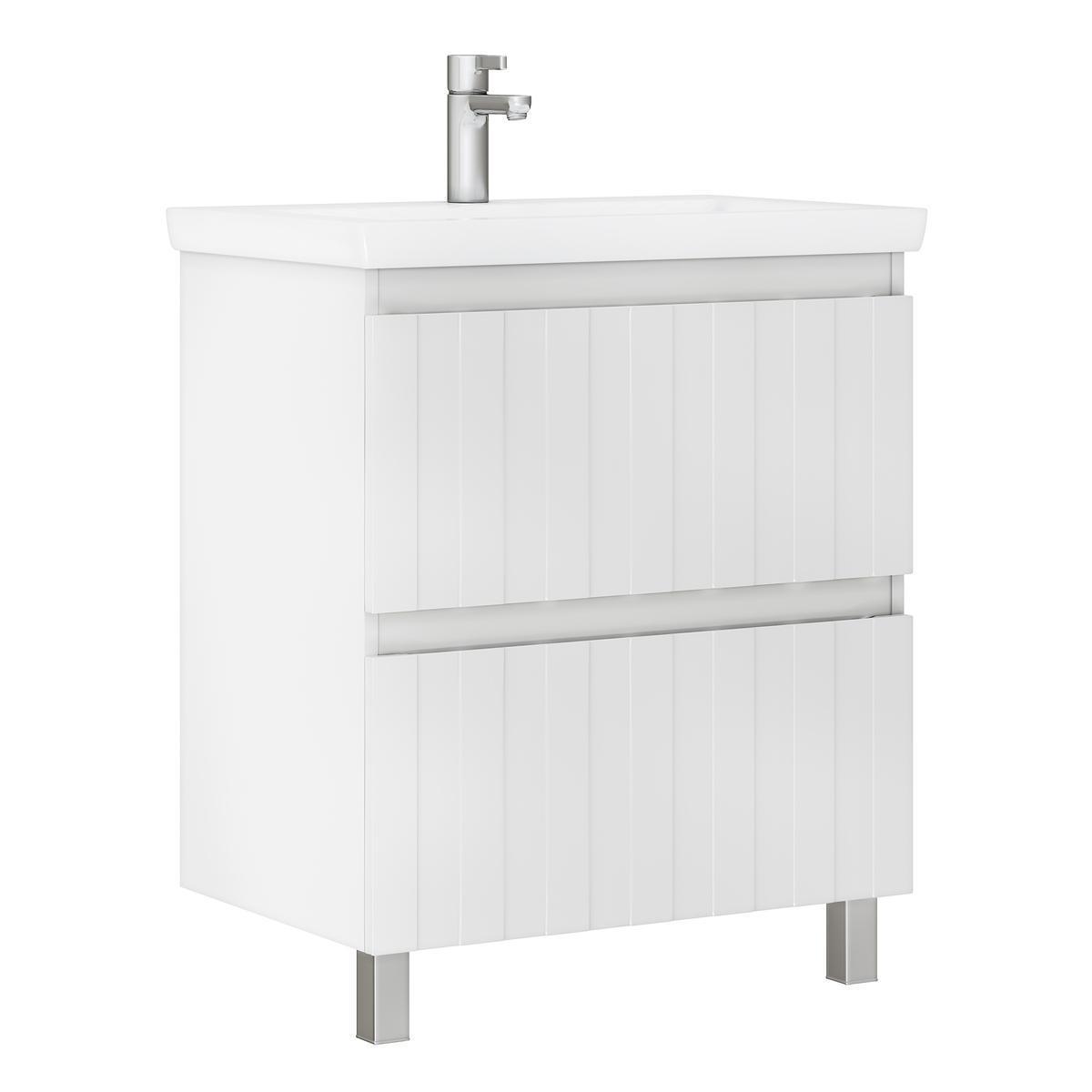 Изображение товара Тумба под раковину напольная VIGO Finlay 66.4 см белая с двумя ящиками и доводчиком