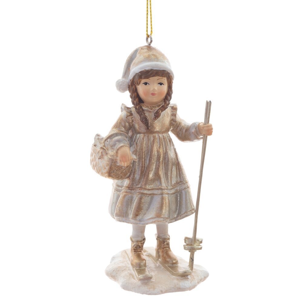 Изображение товара Елочная игрушка девочка на лыжах 811237 11 см x 6 см золотая дизайн