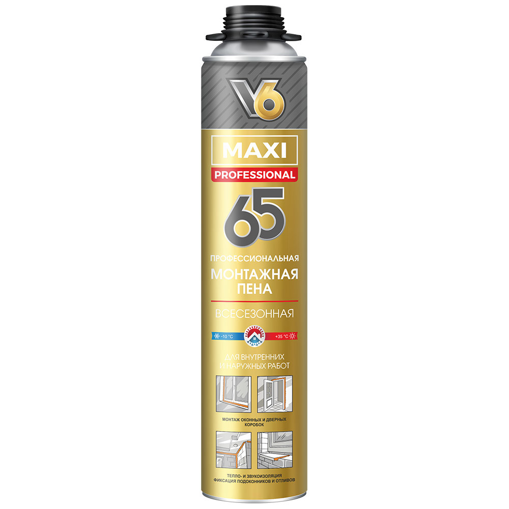 Изображение товара Пена монтажная профессиональная V6 Maxi 65 всесезонная 800 г Изображение товара Пена монтажная профессиональная V6 Maxi 65 всесезонная 800 г