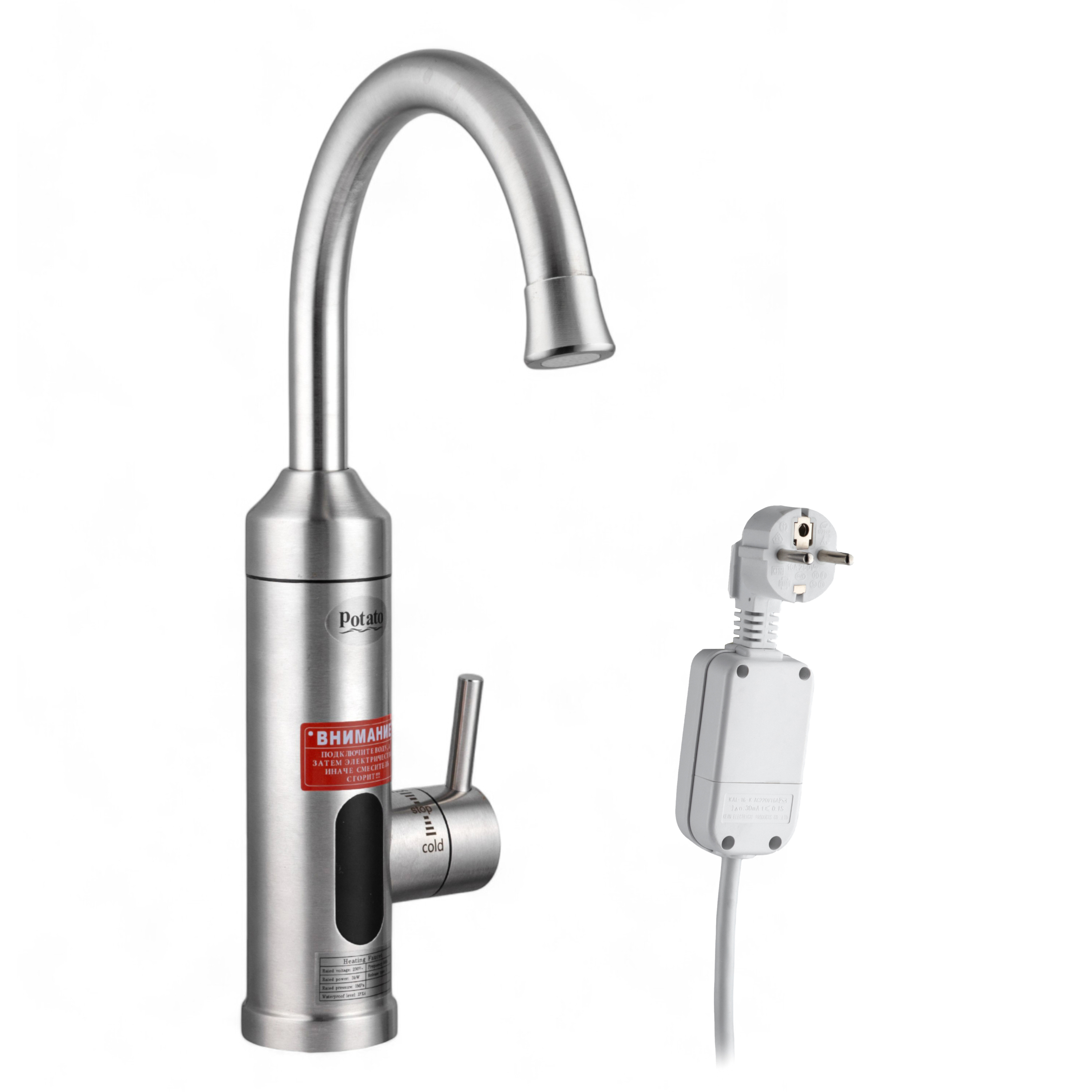 Изображение товара Проточный водонагреватель электрический Potato P0051 3.3 кВт цвет серый