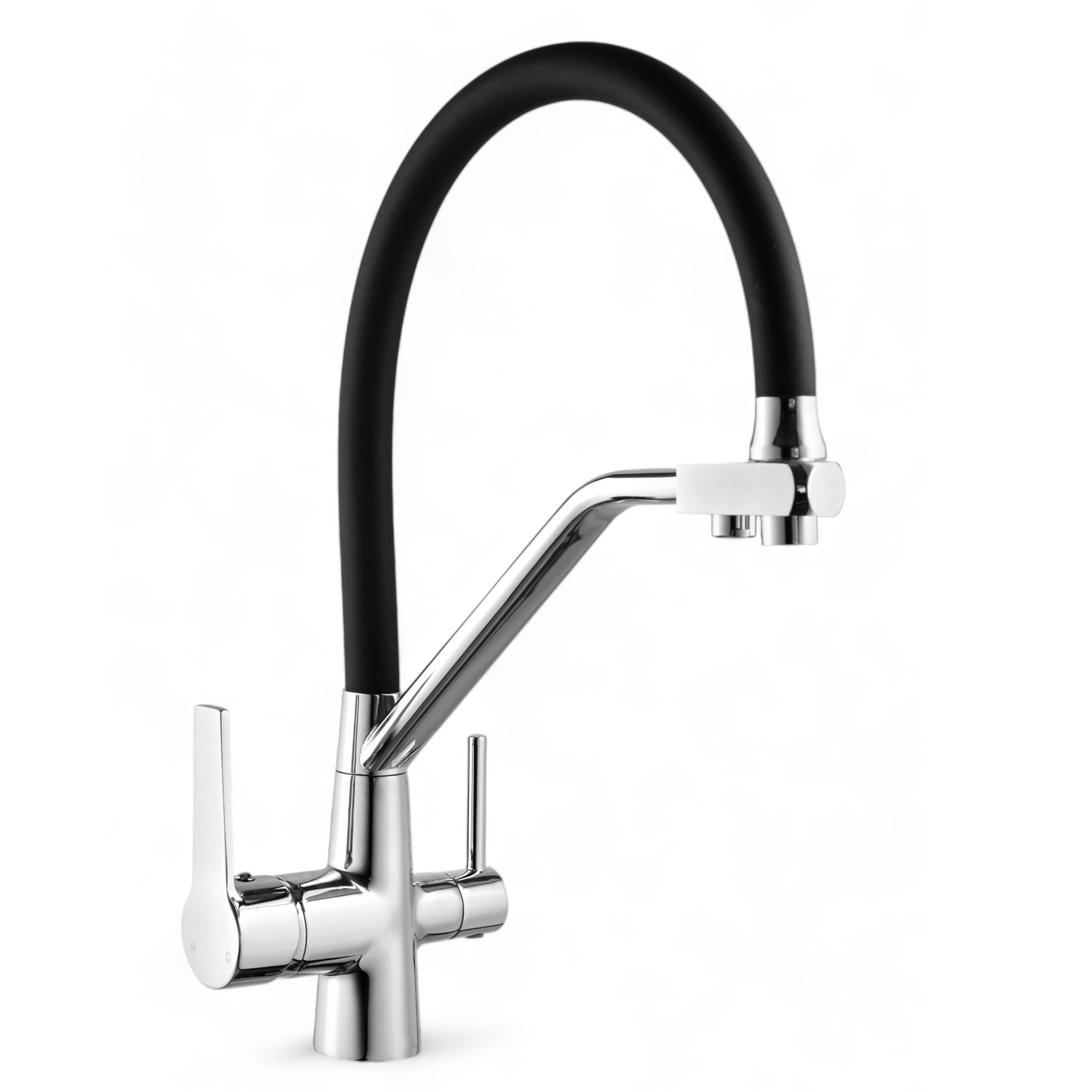 Изображение товара Смеситель для кухни ALoute A60613-2 с фильтром хром черный гибкий излив