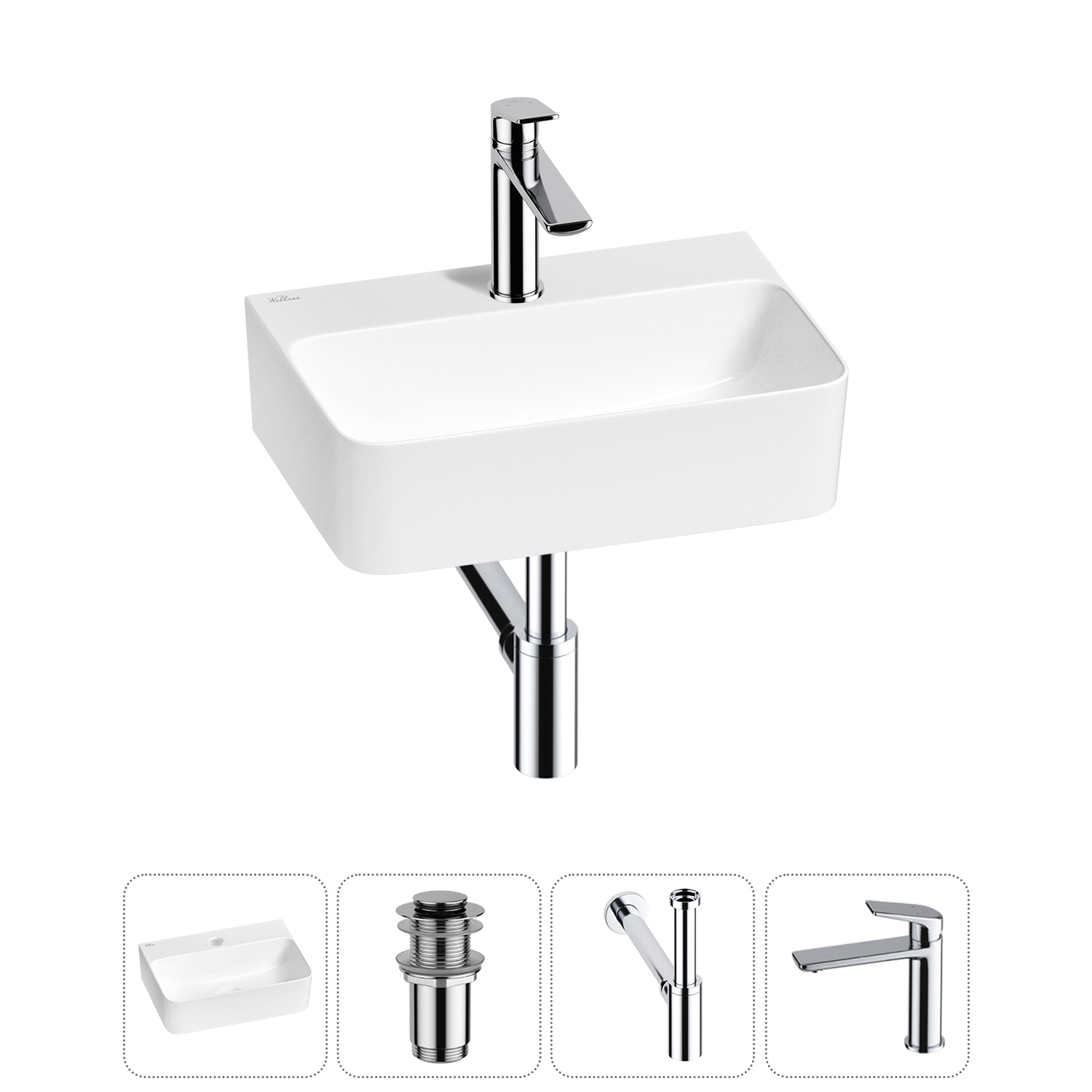 Изображение товара Мини-раковина Wellsee WC Area 37x25 см с донным клапаном и смесителем
