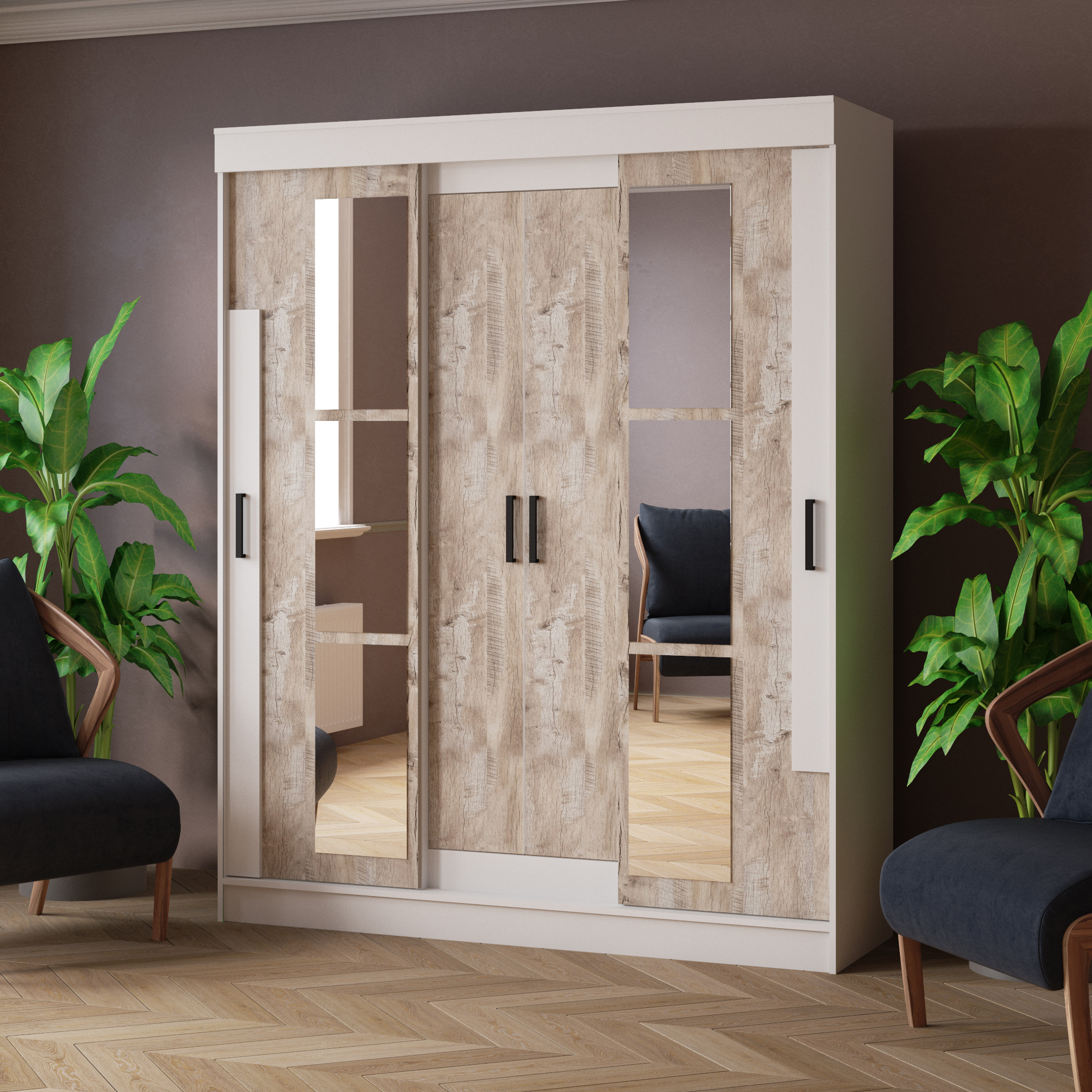 Изображение товара Шкаф-купе Микон Твист 210x170x53 см 5 полок ЛДСП цвет белый/дуб юкон