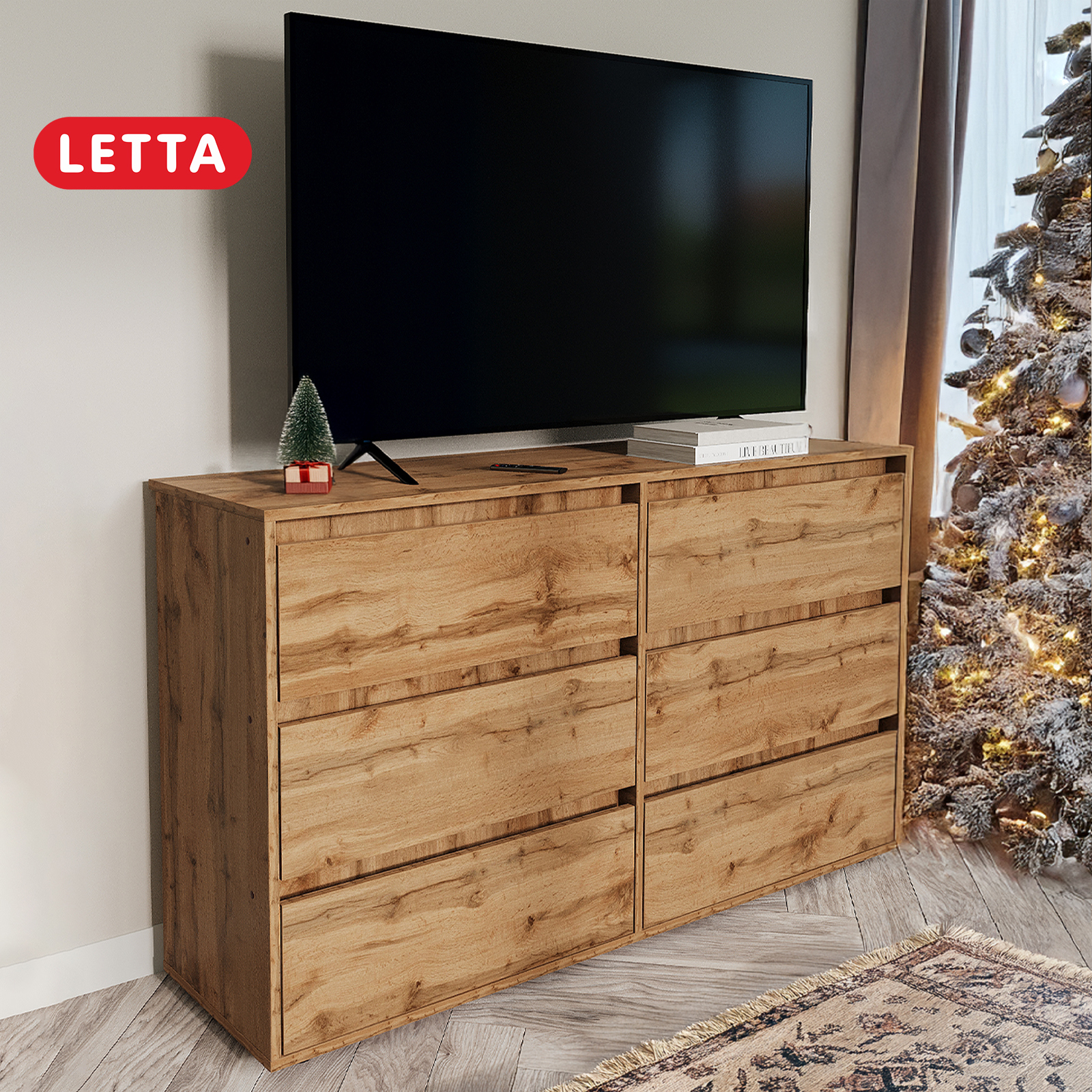 Изображение товара Комод Letta 6 ящиков 140.2x39.4x82.7 см ЛДСП цвет дуб вотан