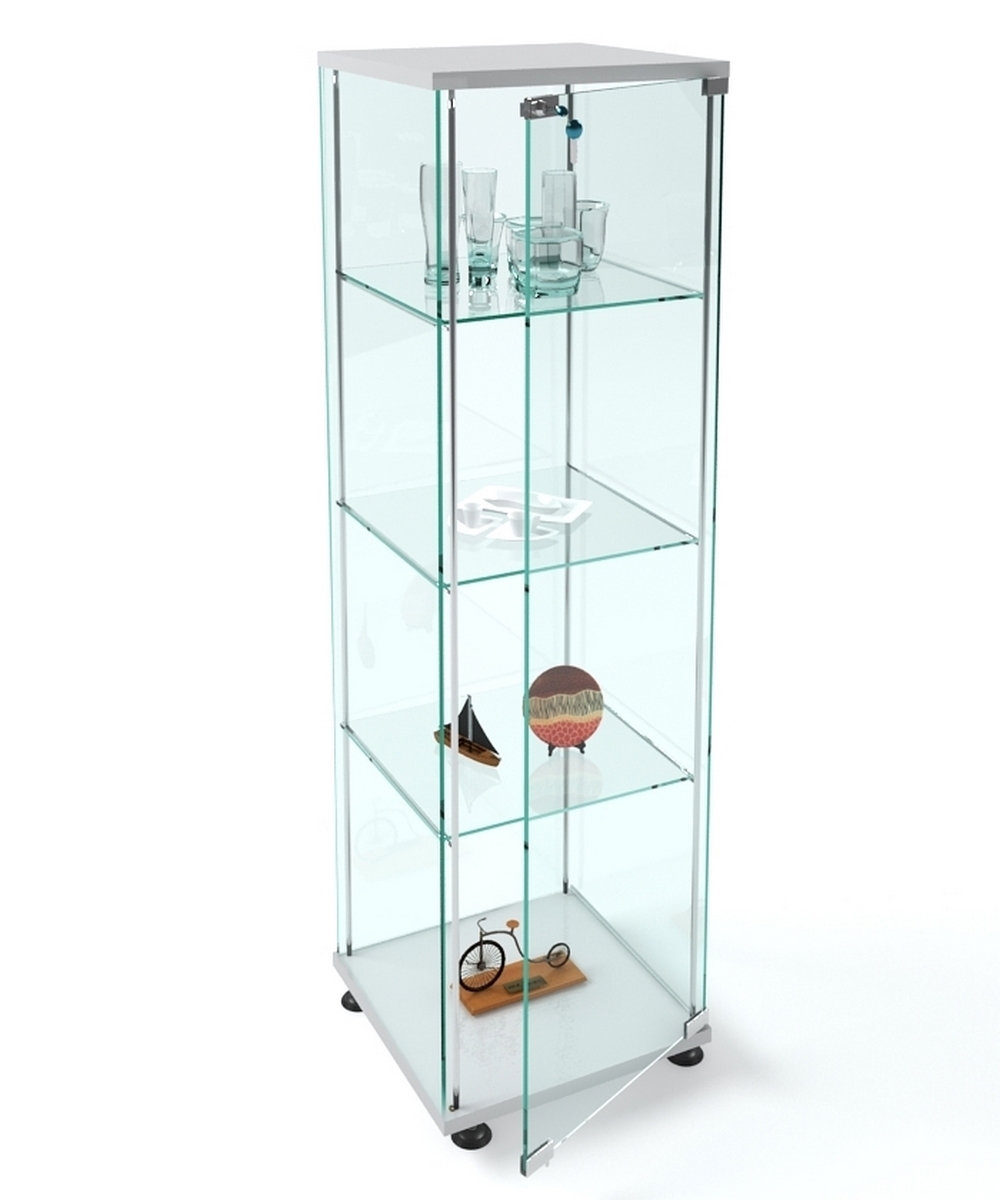 Изображение товара Шкаф-витрина 45x163 см Универсал из дерева и стекла серый цвет