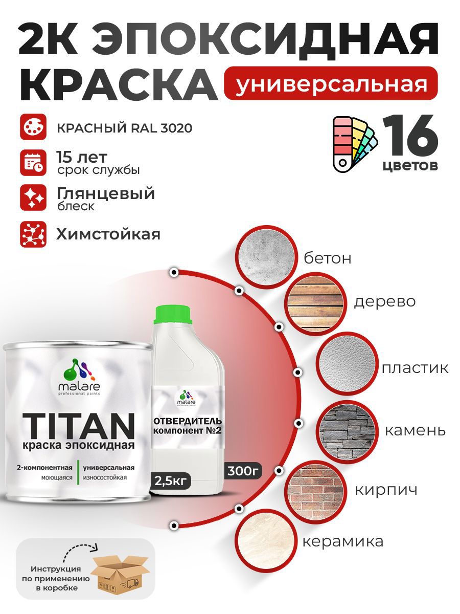 Изображение товара Краска эпоксидная двухкомпонентная Malare Titan высокопрочная глянцевая цвет RAL 5005 синий 18 кг отвердитель 2.16 кг