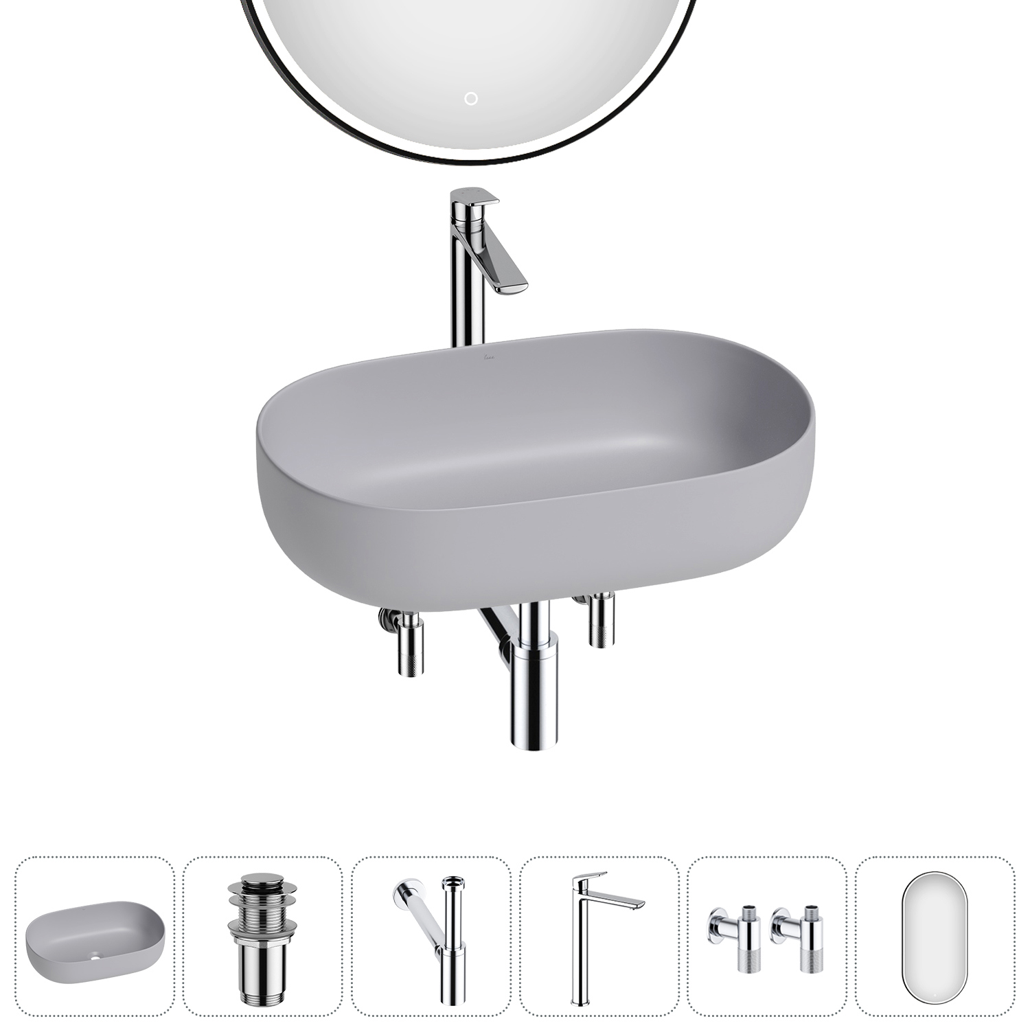 Изображение товара Раковина накладная Wellsee Chic Riviera 60см комплект 6 в 1 Польша