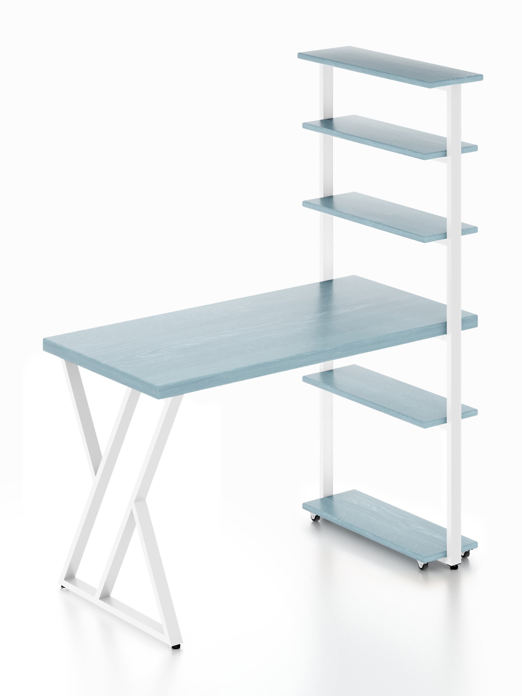 Изображение товара Стол Solarius loft с 5 полками столешница 40 мм 80x145x90 см белые металлические Z-образные ножки сосна цвет голубой